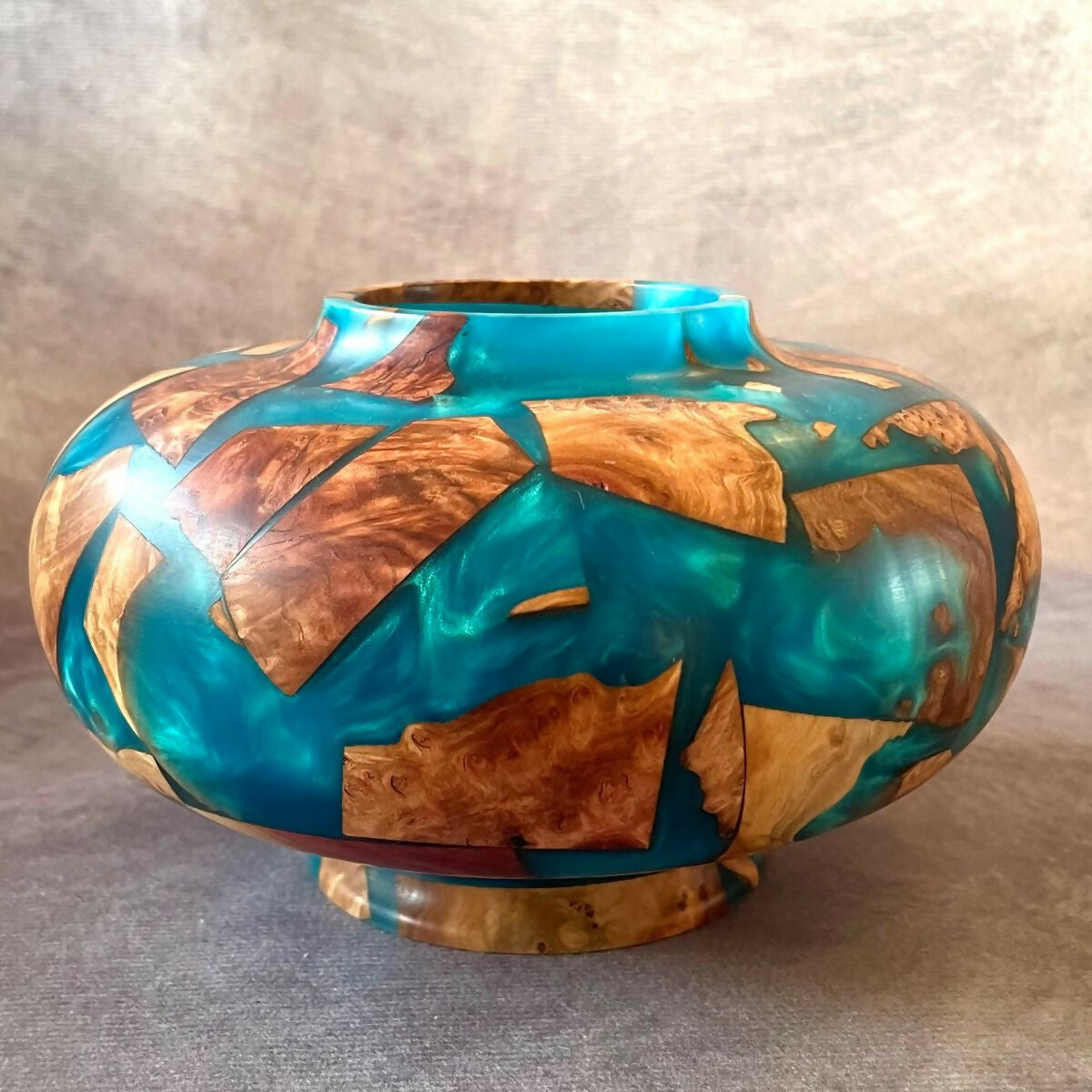 Sculptural Hand Turned Turquoise Hollow Form With Mallee Burr