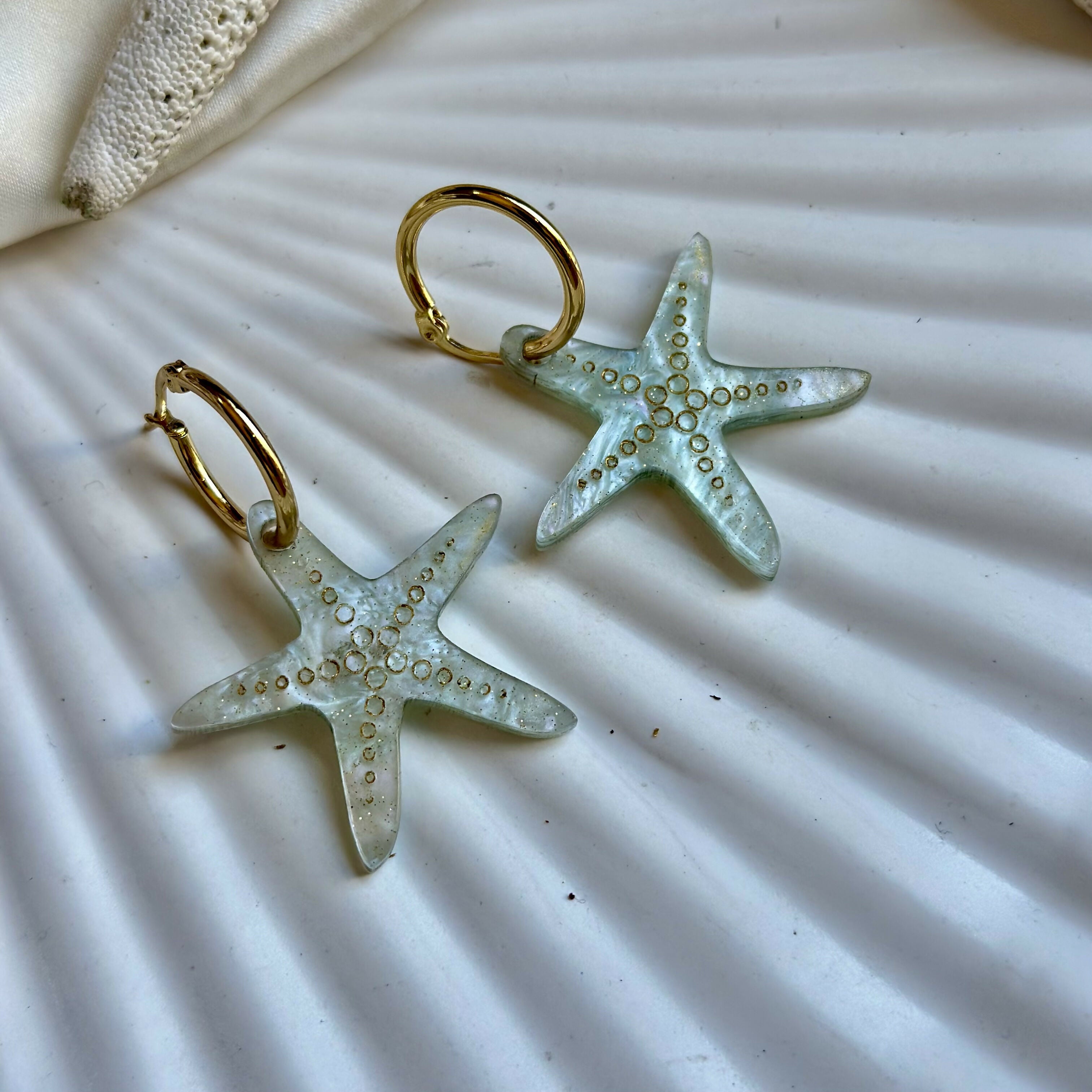 Large, engraved Starfish earrings