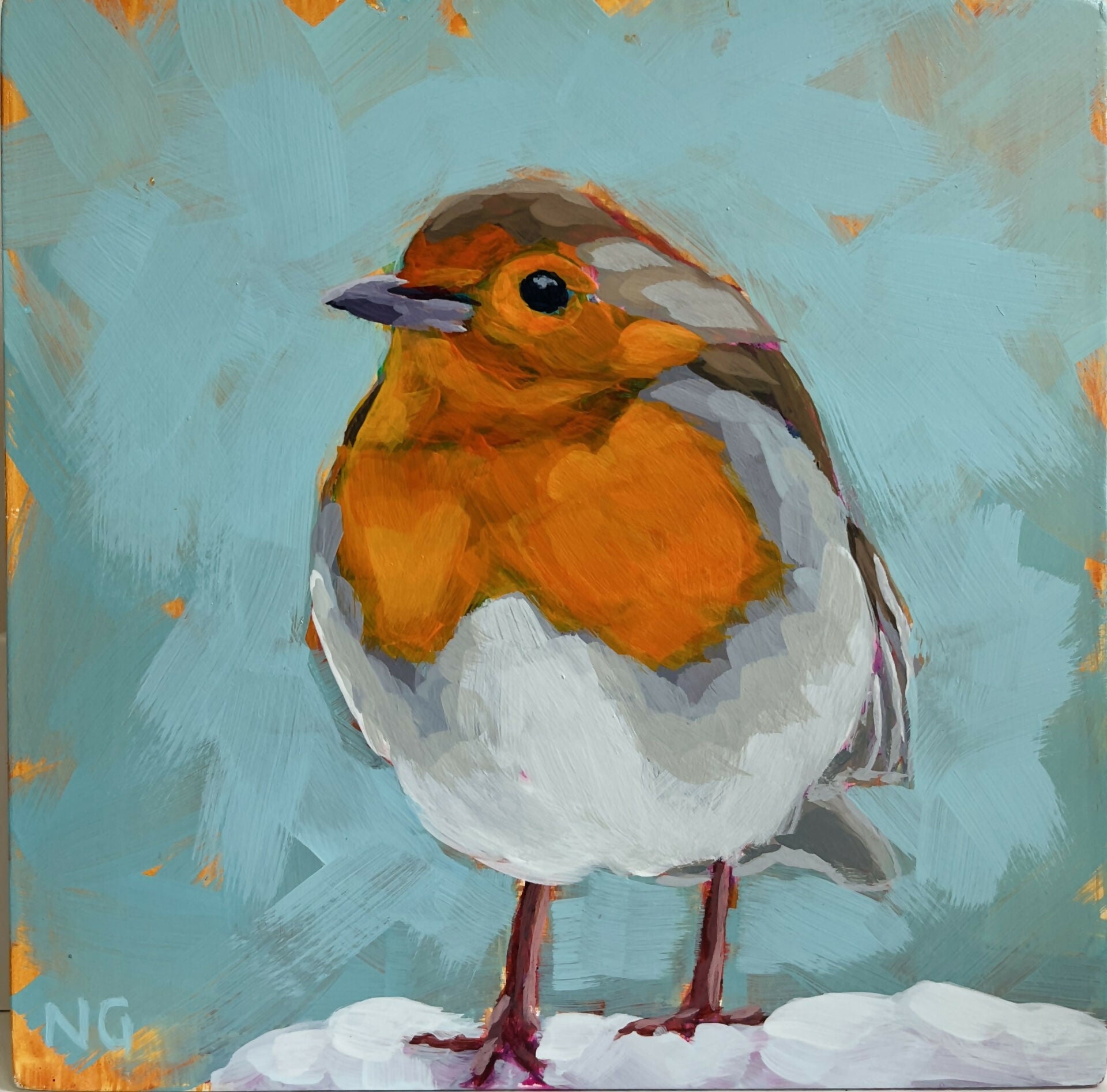 Robin in the Snow - Original Acrylic Painting