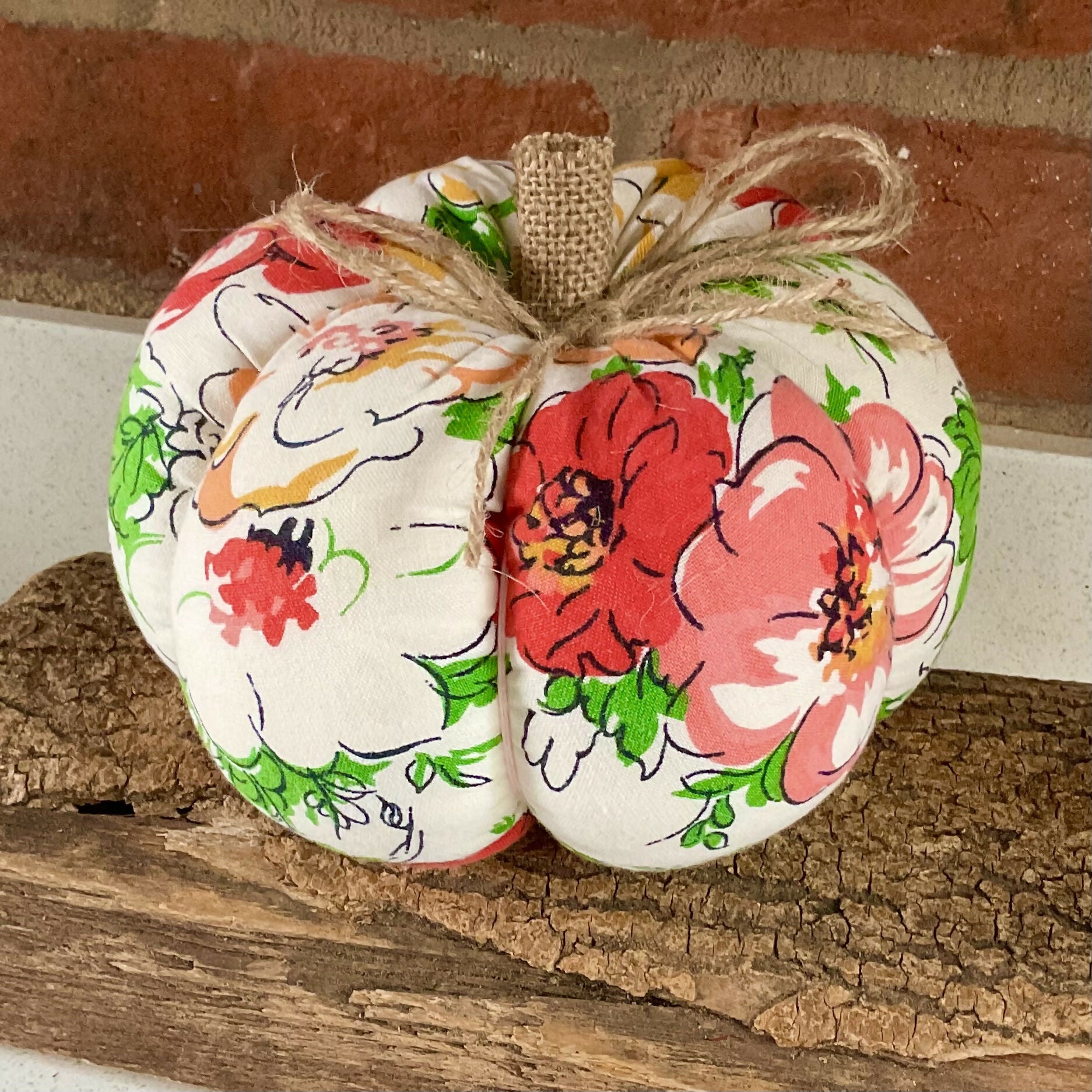Large Handmade Pumpkin Decoration With Colourful Flowers, Up-Cycled Floral Fabric Ornament