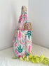 Quilted Tote Bag Pink Floral Design with Ribbon Closure Handmade in UK