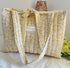 Quilted Tote Bag Yellow Ditsy with ribbon Closure Handmade