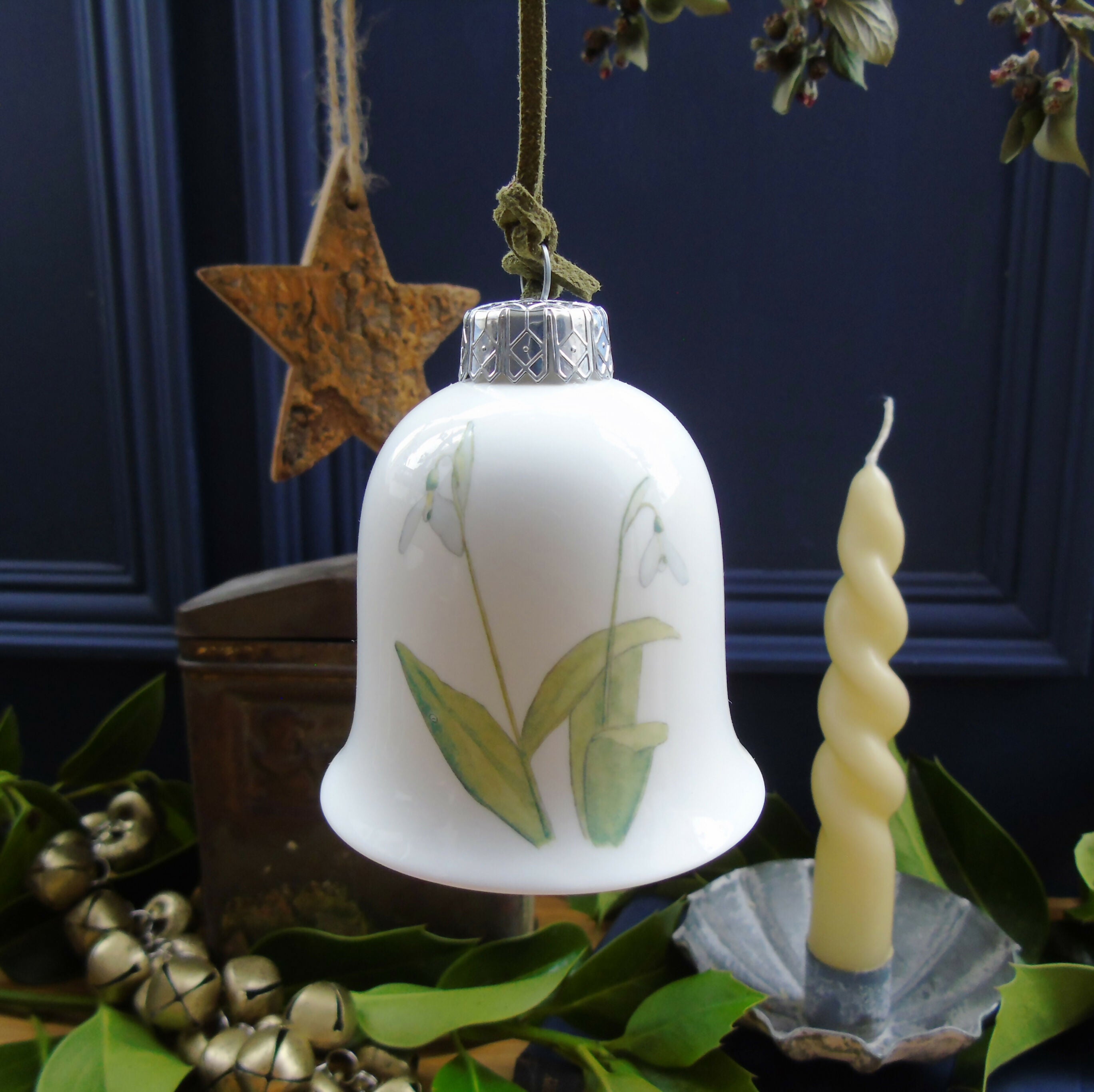 Fine Bone China Snowdrops Bell Decoration