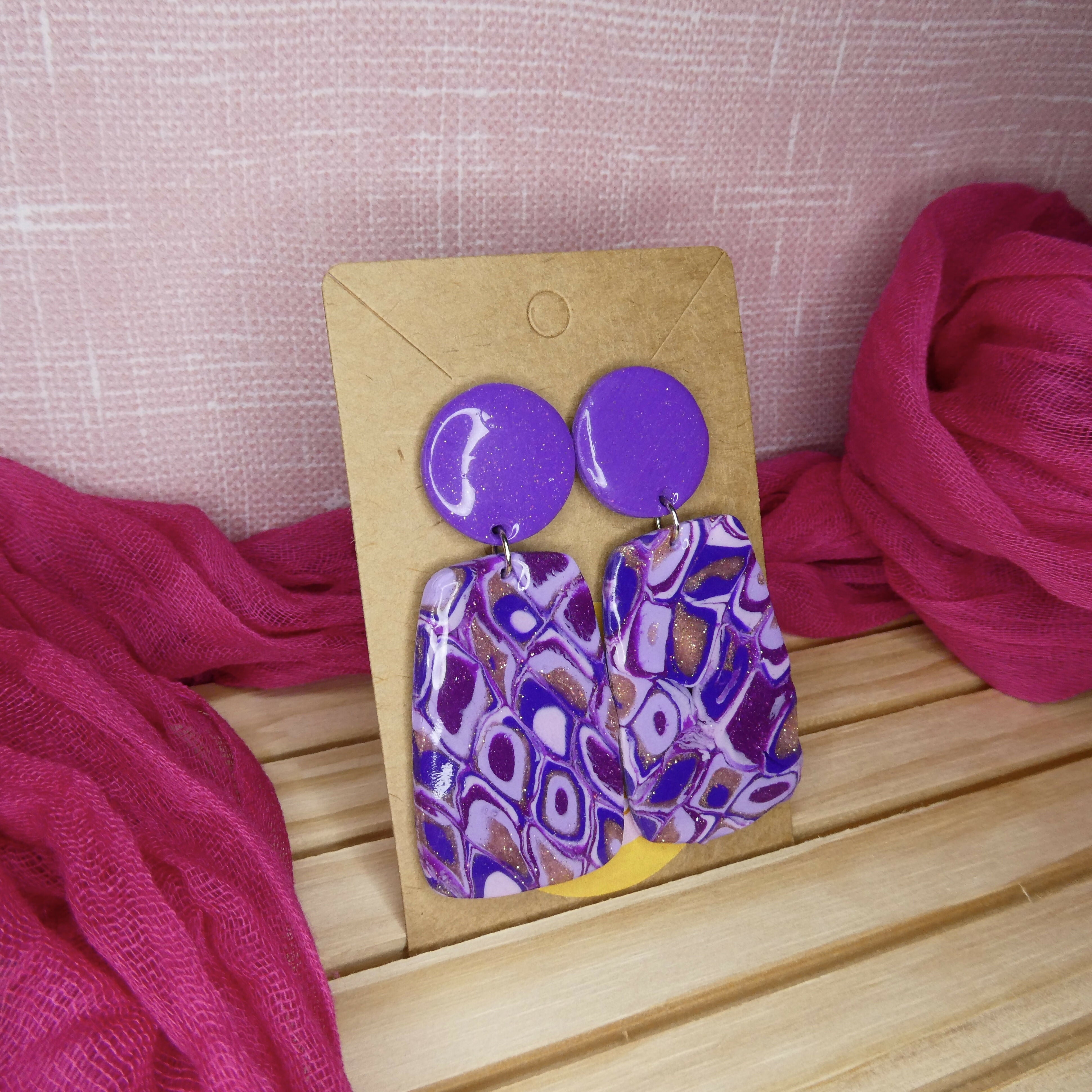 Purple 1970’s Retro Funky Polymer Clay Earrings