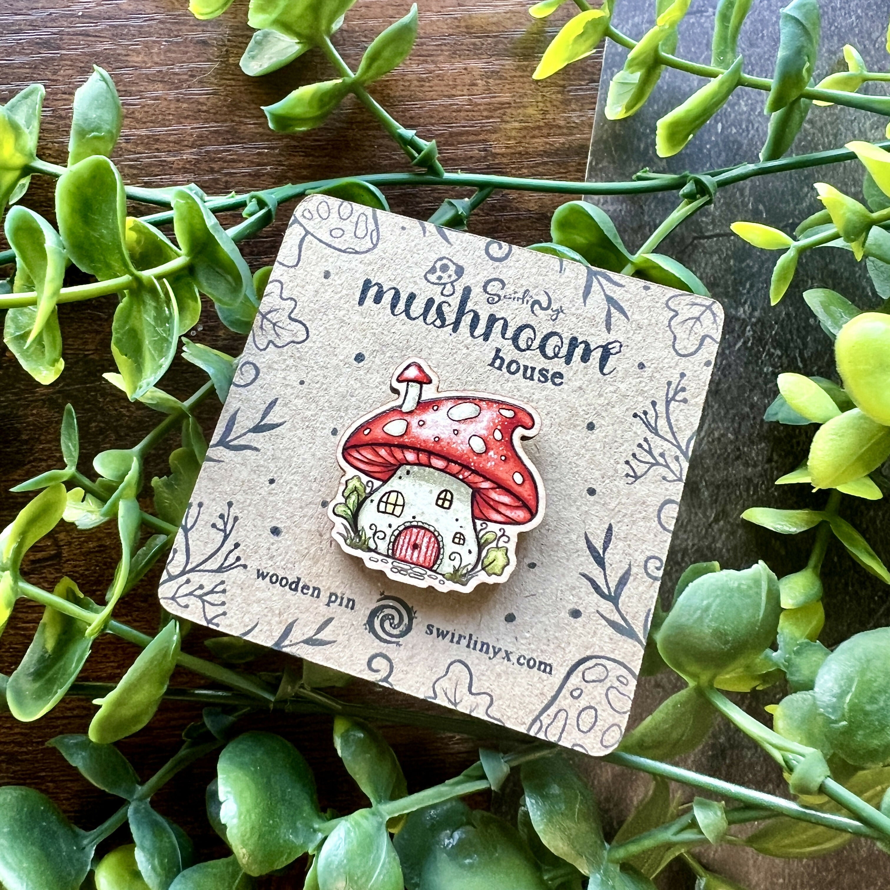 Mushroom House Wooden Pin | Cute Maple Wood | Art & Soul