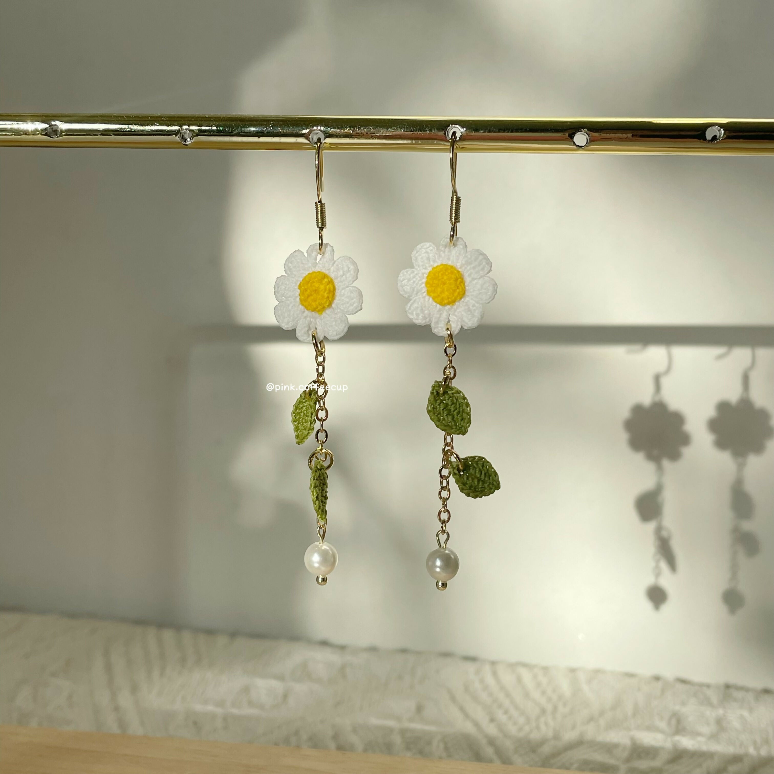 Micro Crochet White Daisy Drop and Dangle Earrings