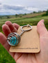 Blue Vintage Glass Marble in Silver Plated Wire Cage on keyring
