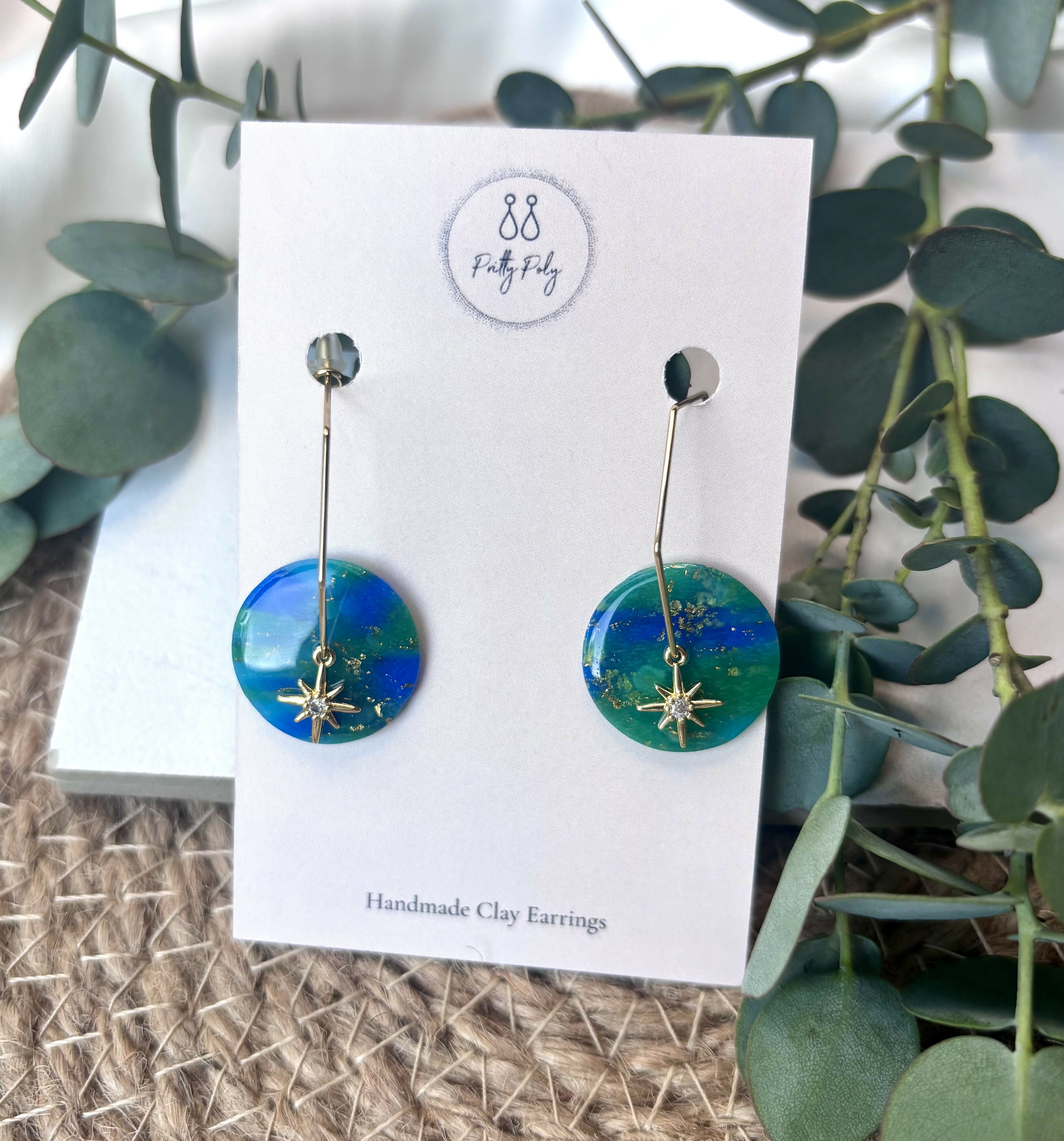 Ocean Dream Collection Polymer Clay Earrings Hexagon Hoops