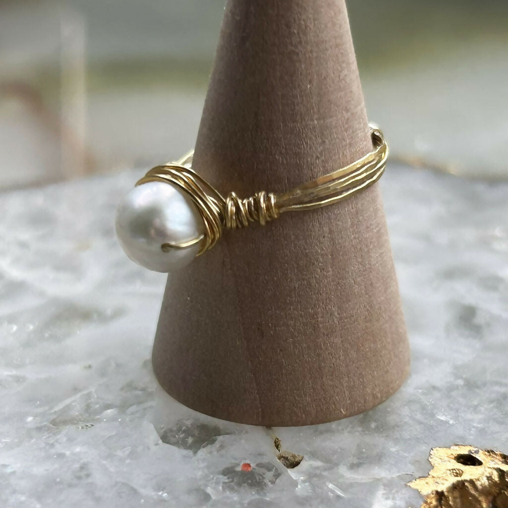 Handmade Gold Vermeil Fresh Water Pearl Ring Size M1/2