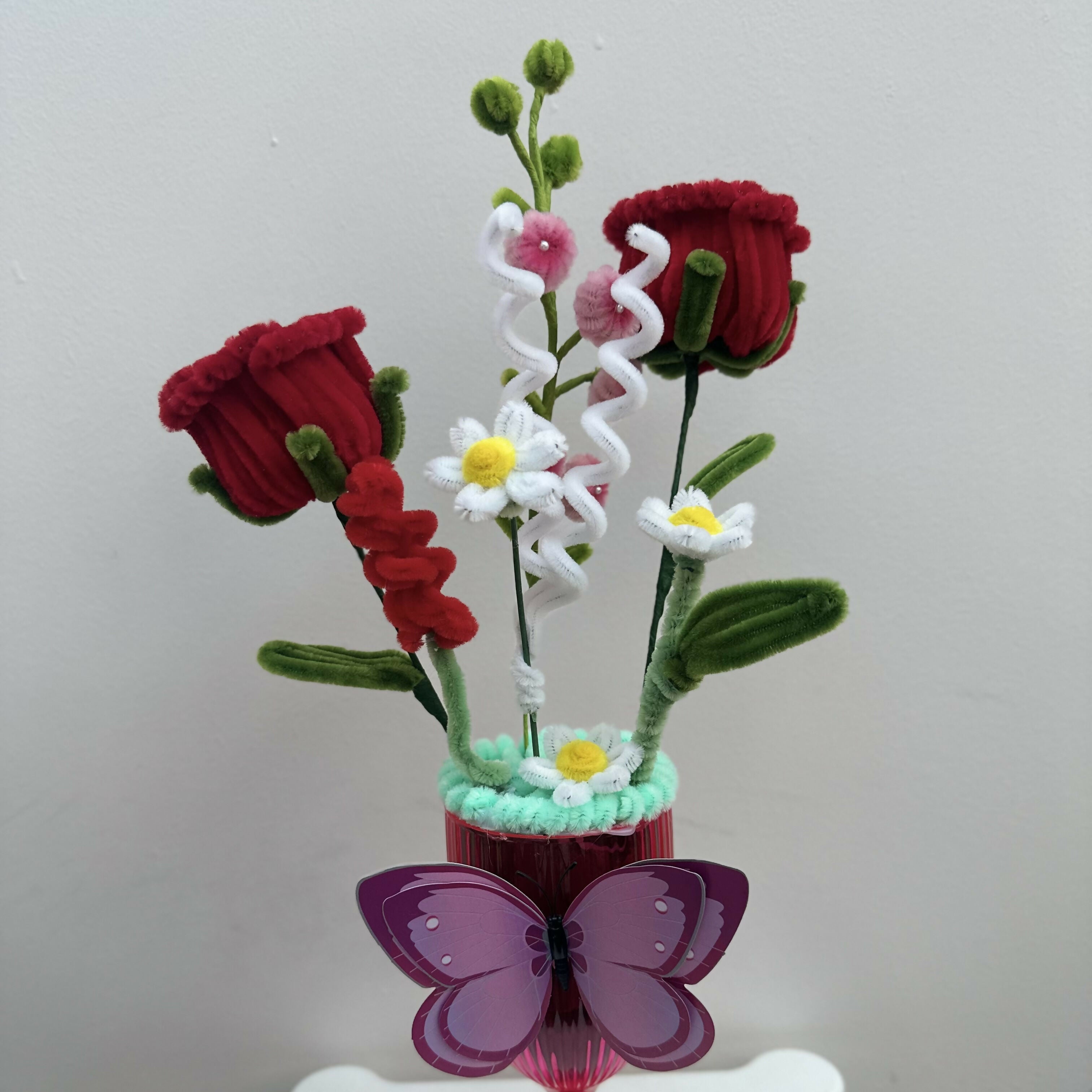 Handmade Chenille Floral Goblet Arrangement