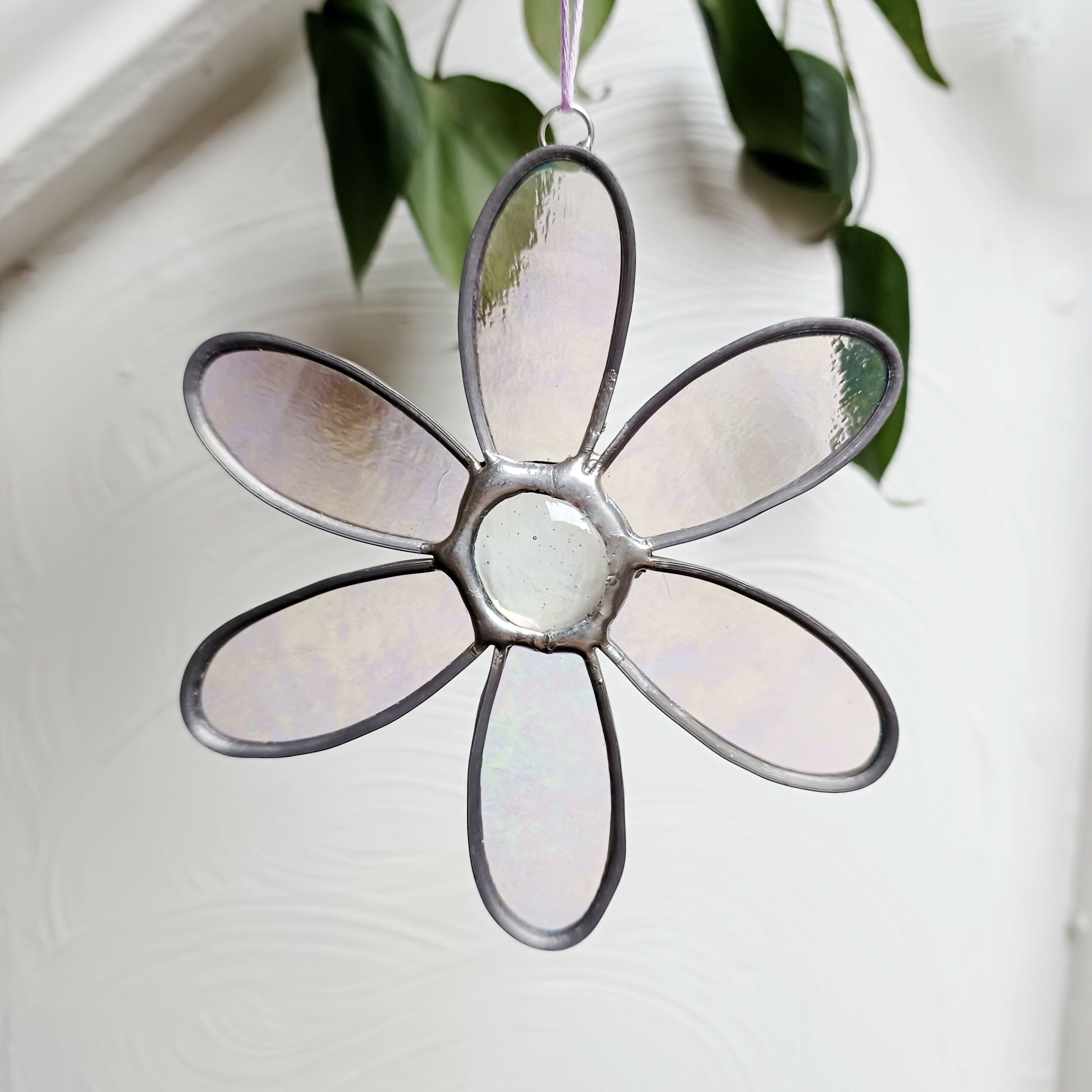 Clear Stained Glass Daisy Flower Suncatcher