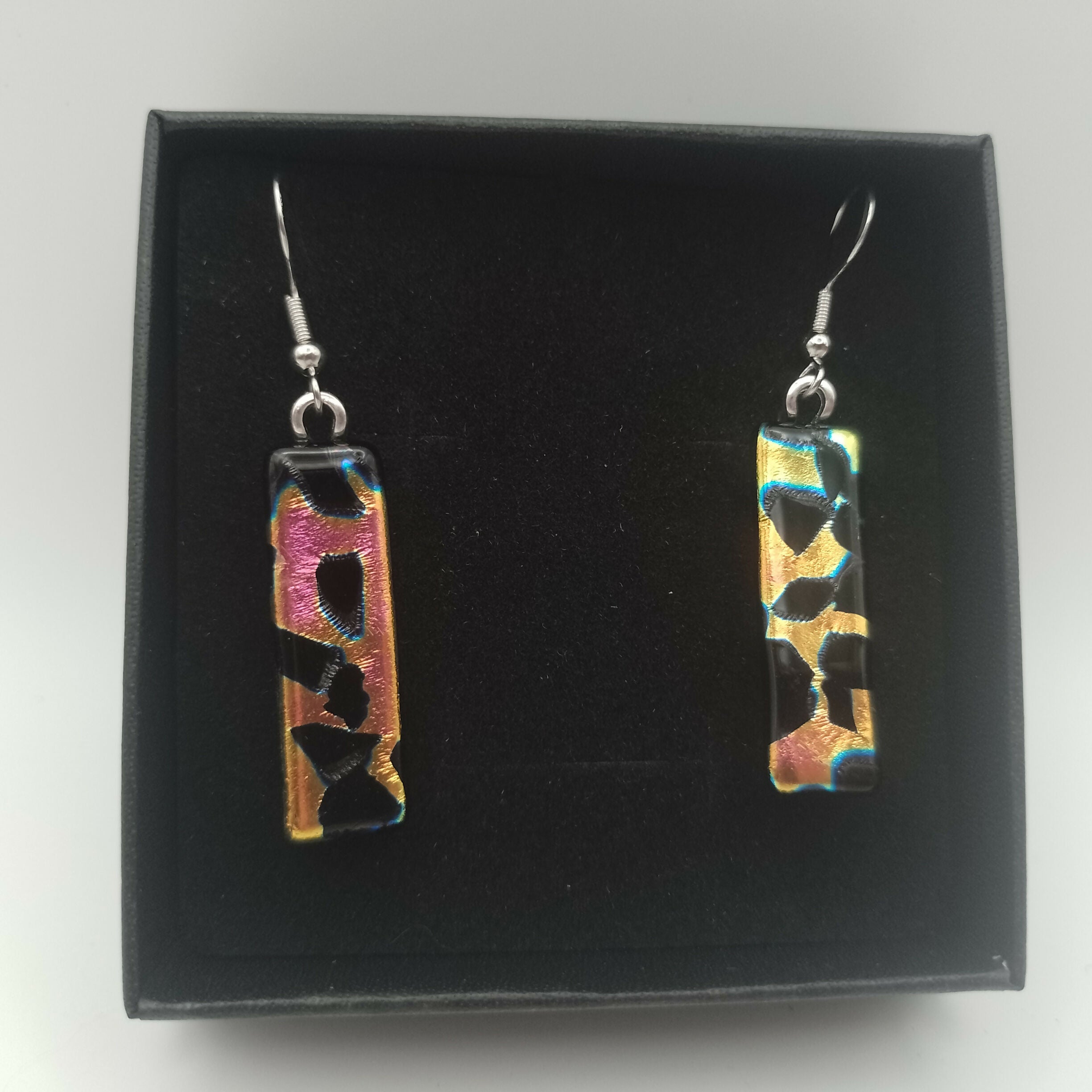 Black, Gold and green Dichroic Earrings
