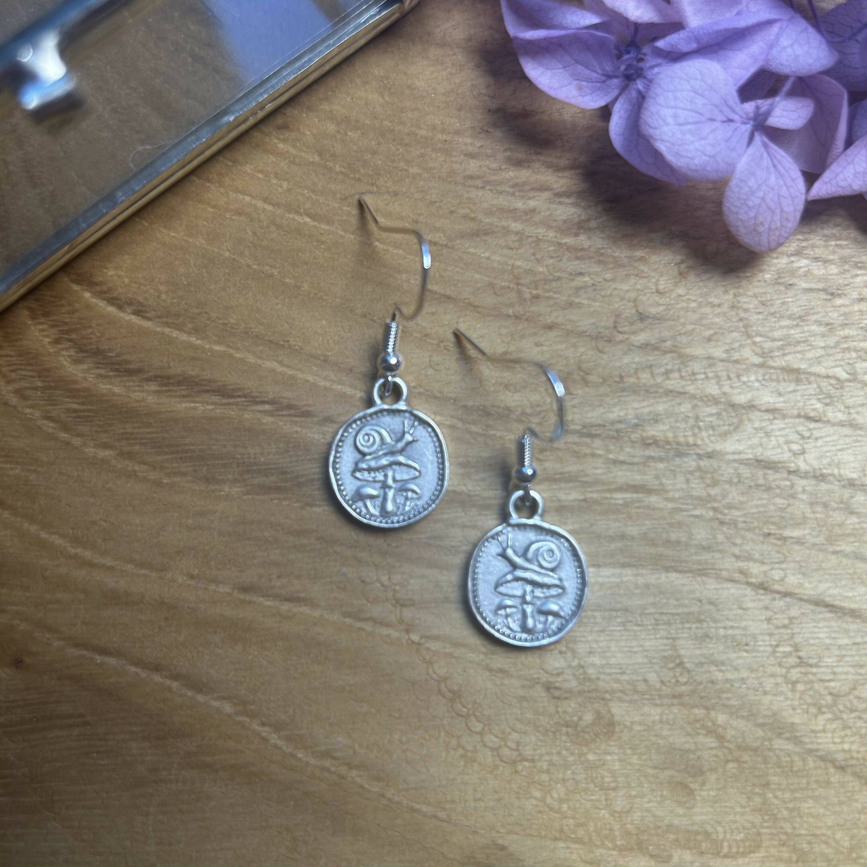 Lovely Snail & Mushroom Charm Earrings