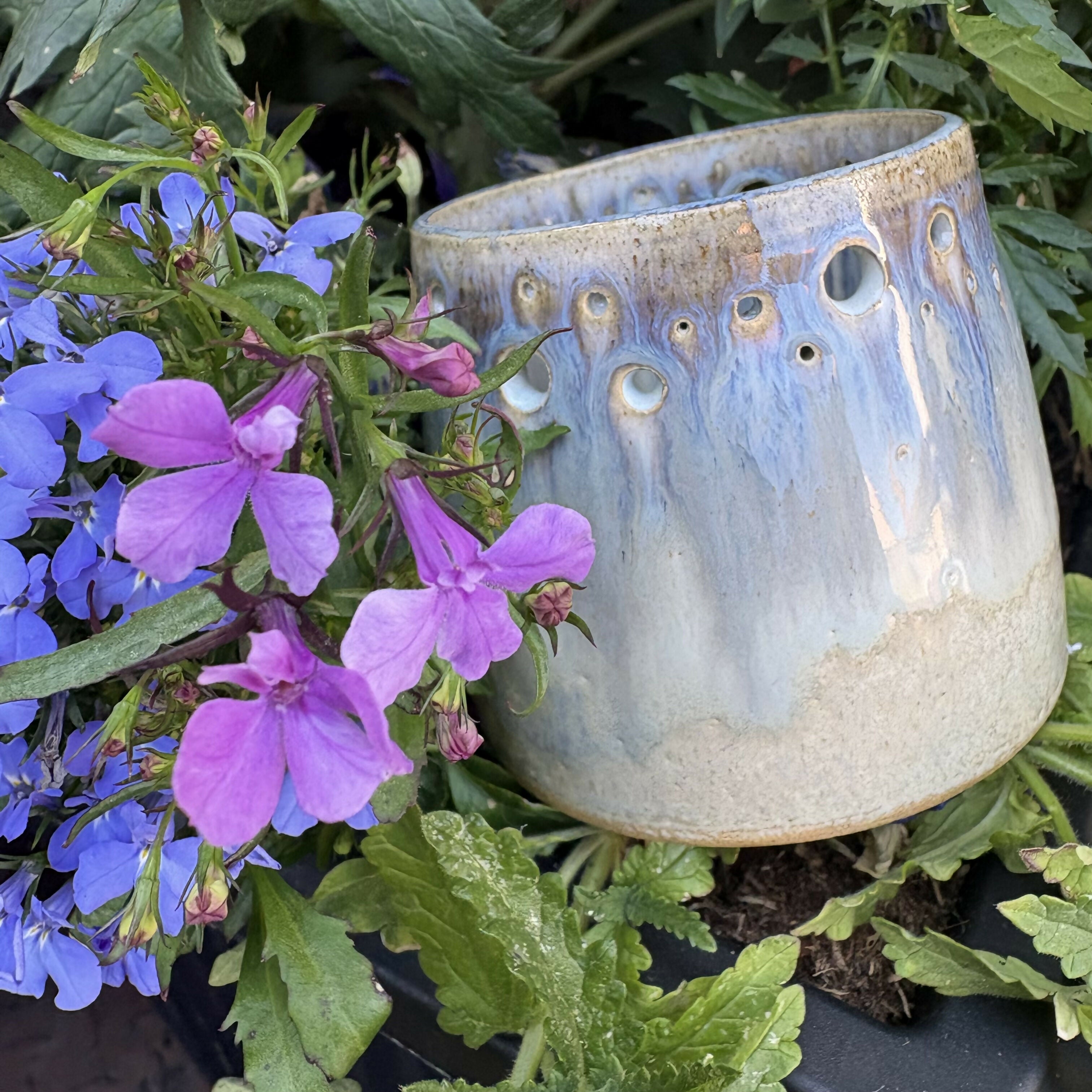 Beige and Blue Candle Holder
