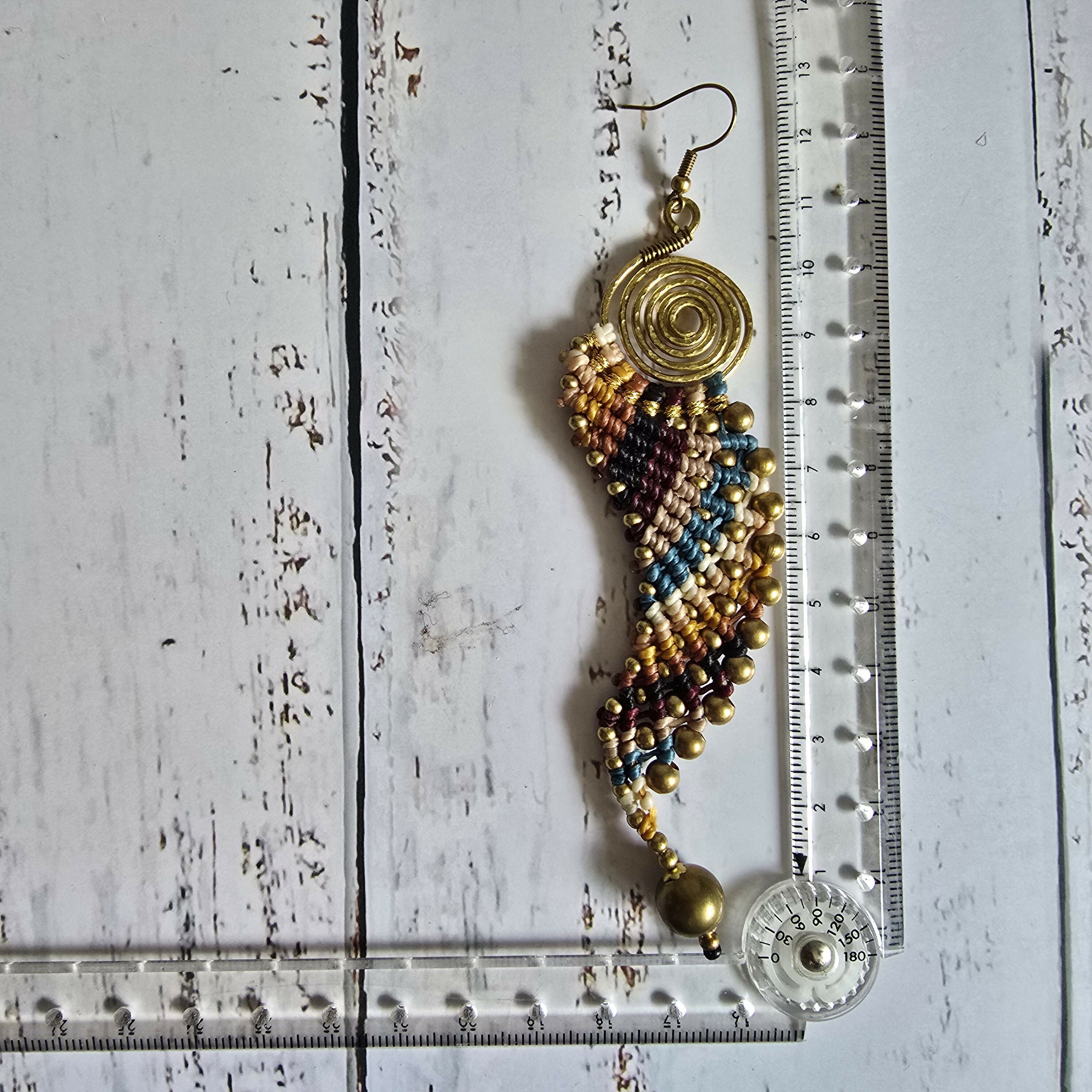 Macrame Angel Wing Earrings: Boho Gold Wire Wrapped Brass Earrings