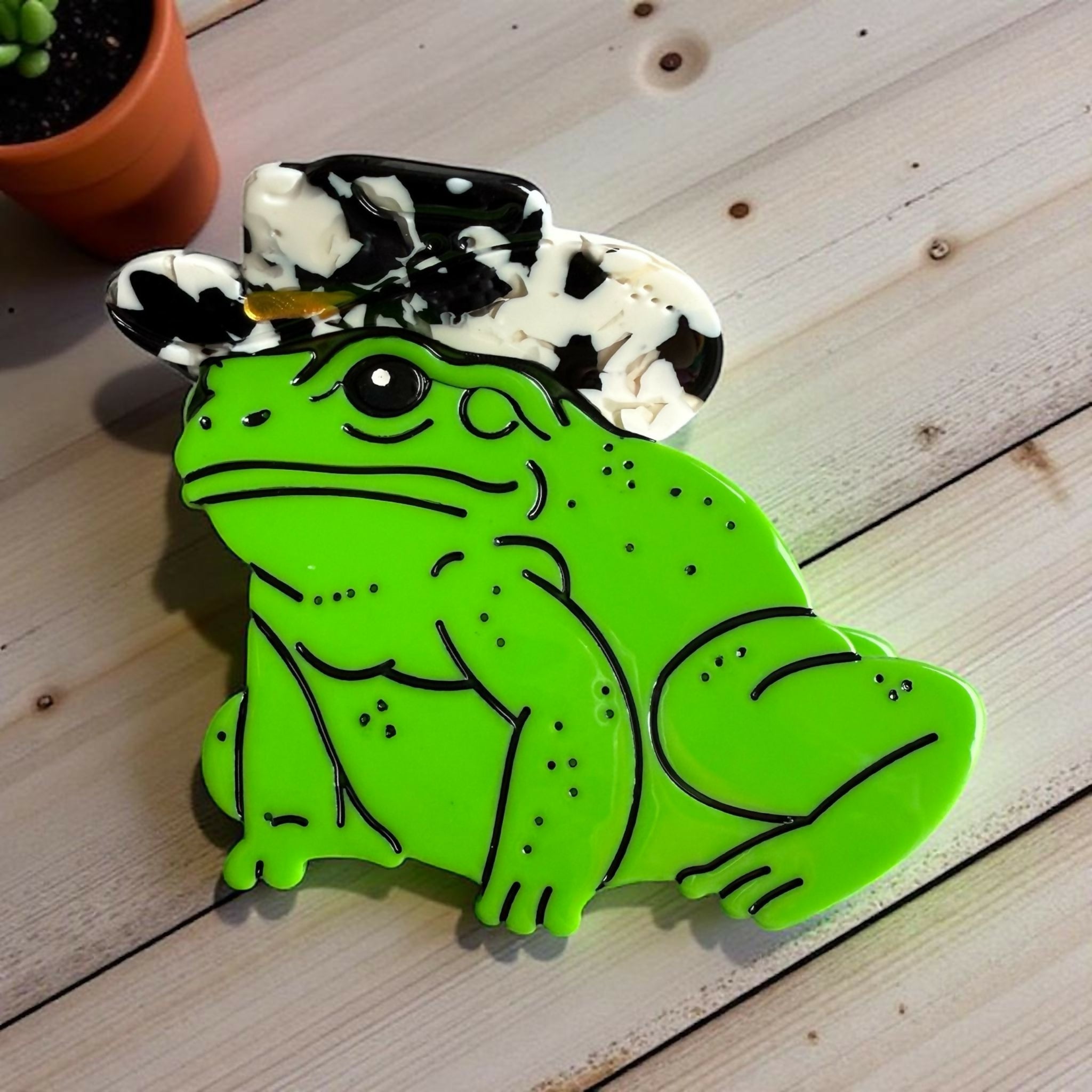 Cowboy Frog Cow Print Hair Clip / Claw