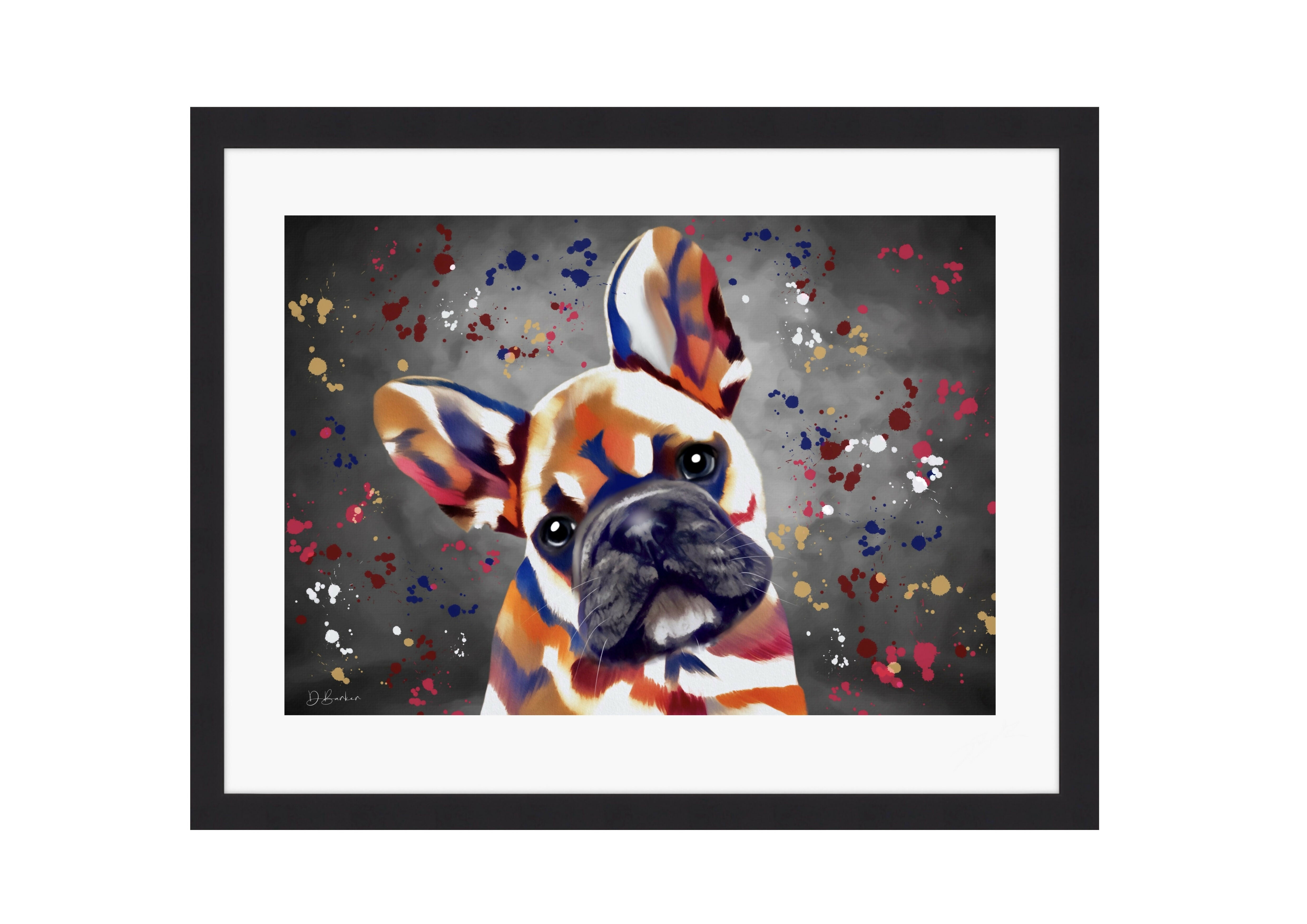 LARGE FRENCH BULLDOG COLOUR SPLASH FRAMED ARTWORK.