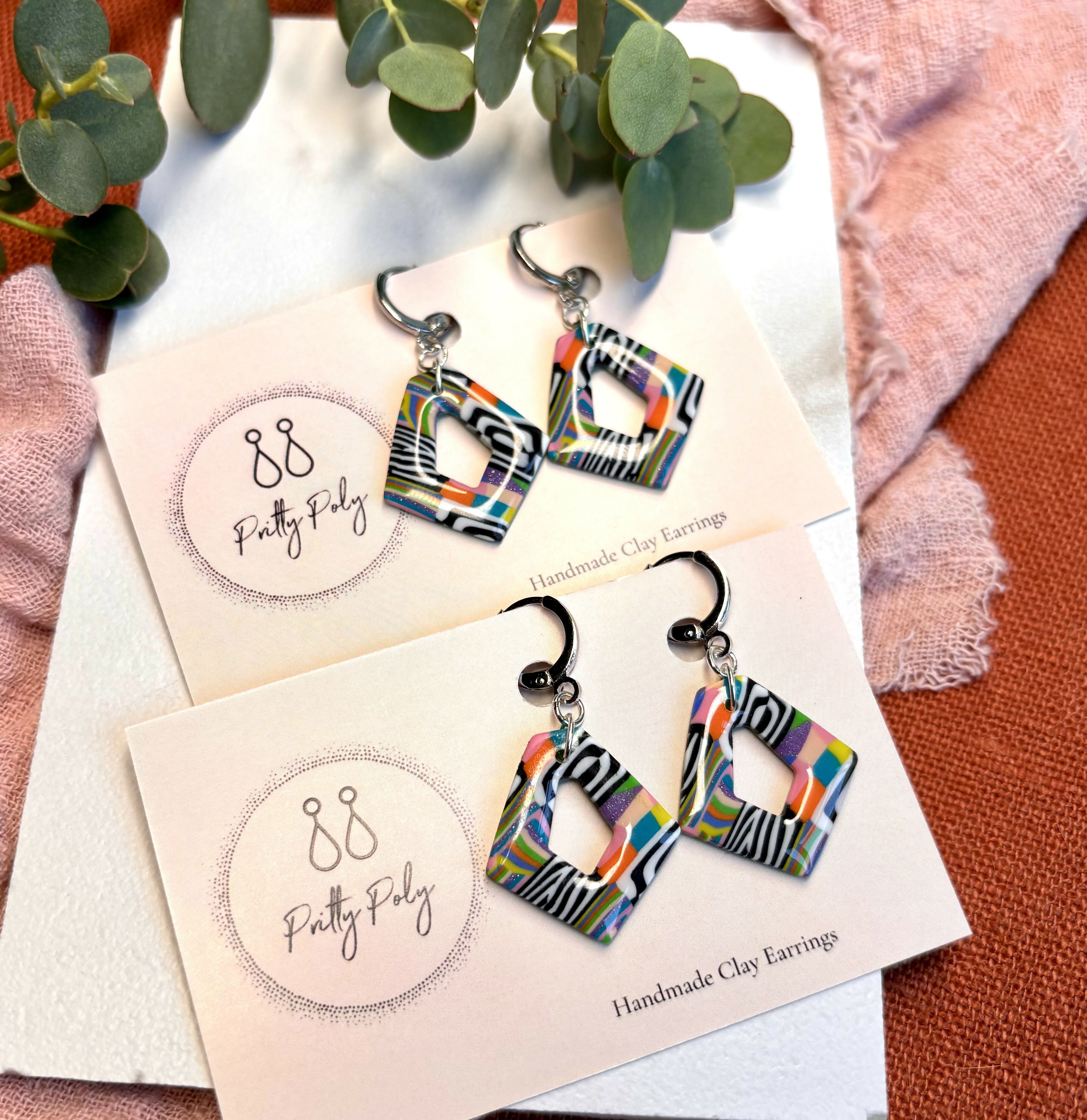 Funky Pattern Collection - Diamond Polymer Clay Earrings Huggie Hoops