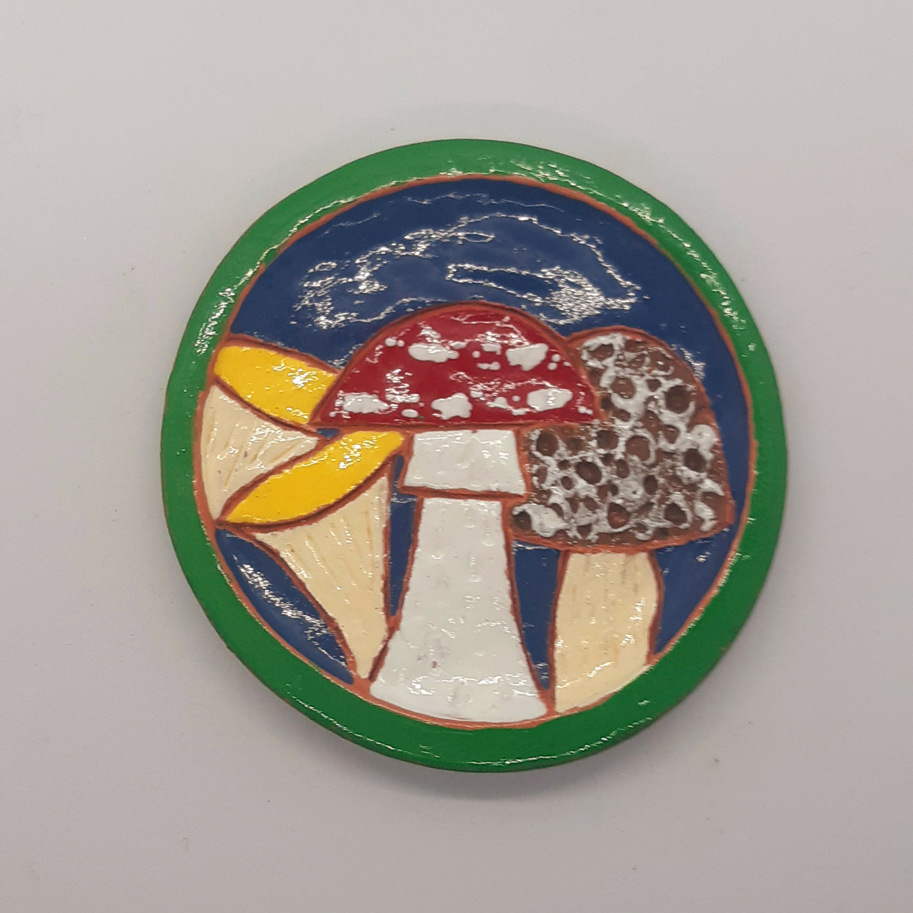 Toadstool Trinket Jewellery Dish/ Art Round Tile