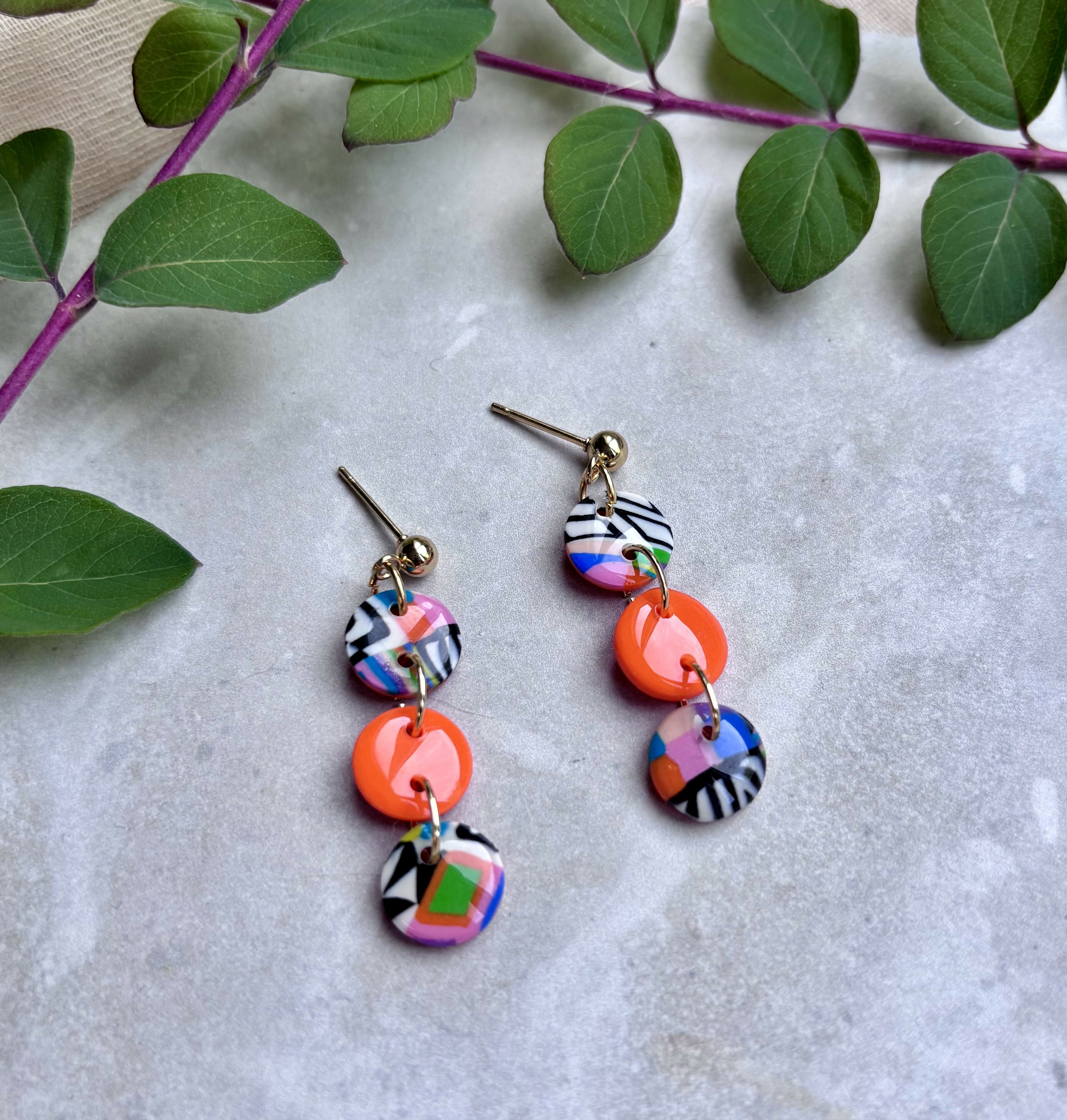 Funky Pattern Collection - Triple Dangle Polymer Clay Earrings