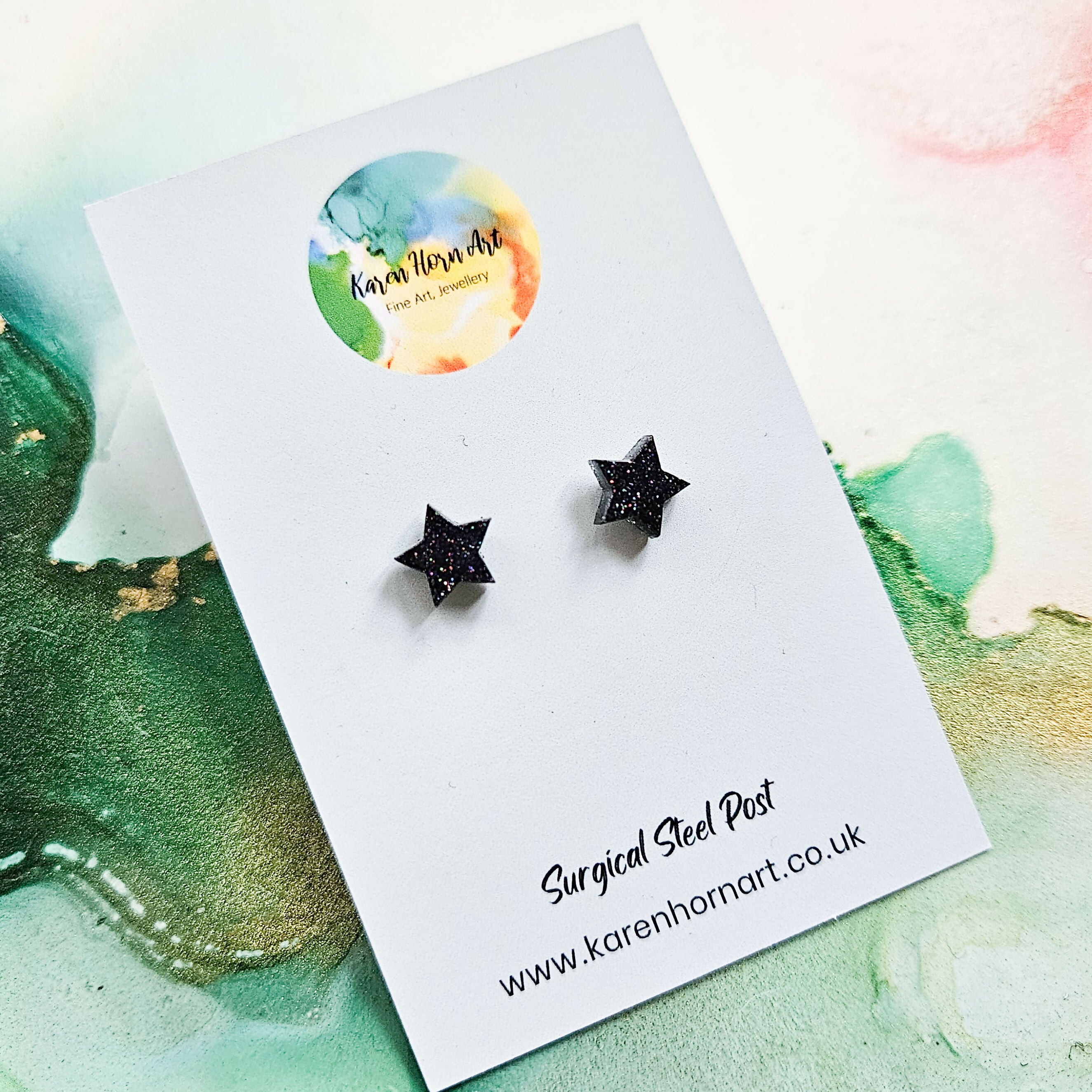Handmade Small Glitter Resin Star Stud Earrings