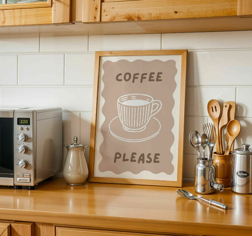 Coffee Please Brown Kitchen Print