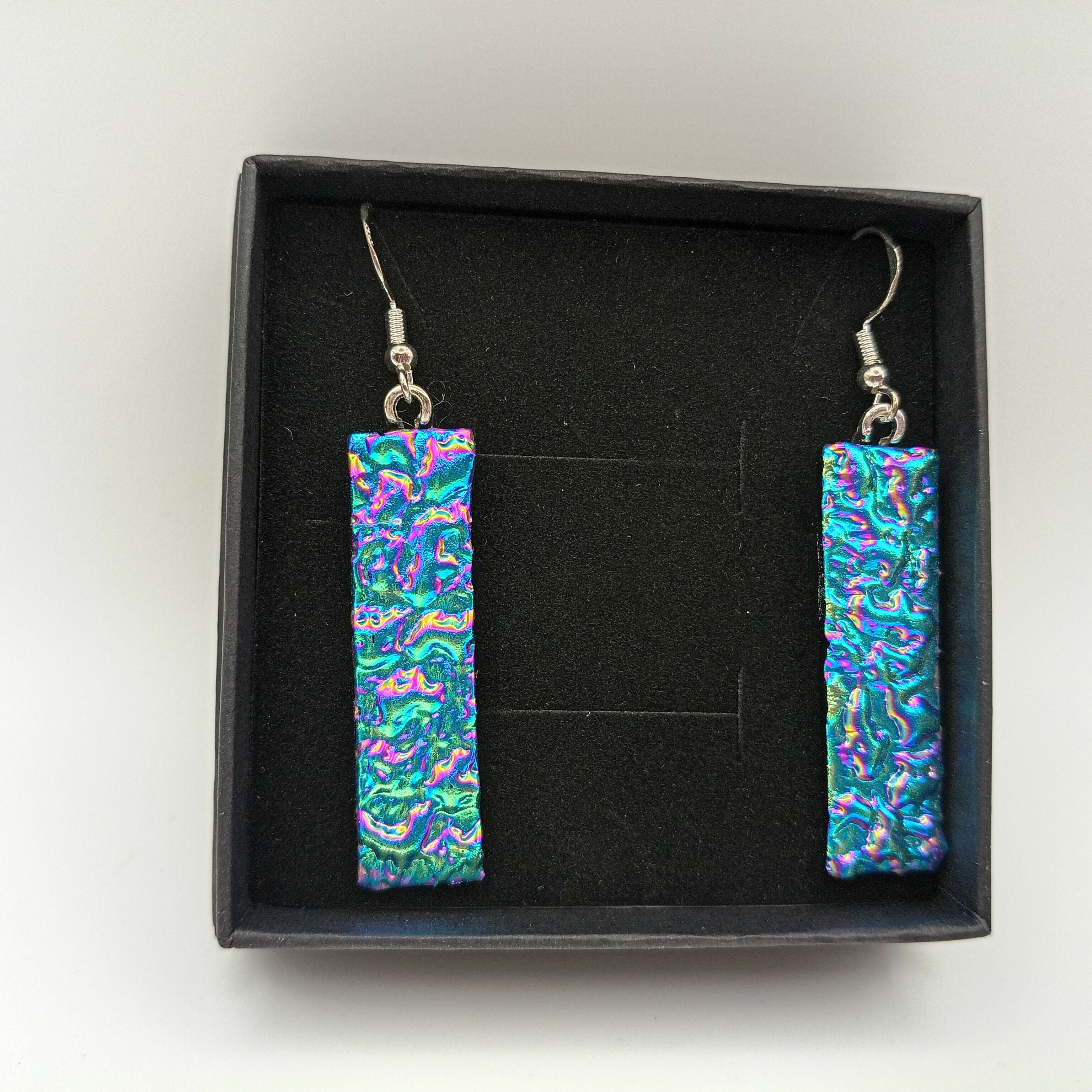 Blue, Green and Pink Dichroic Rippled Earrings