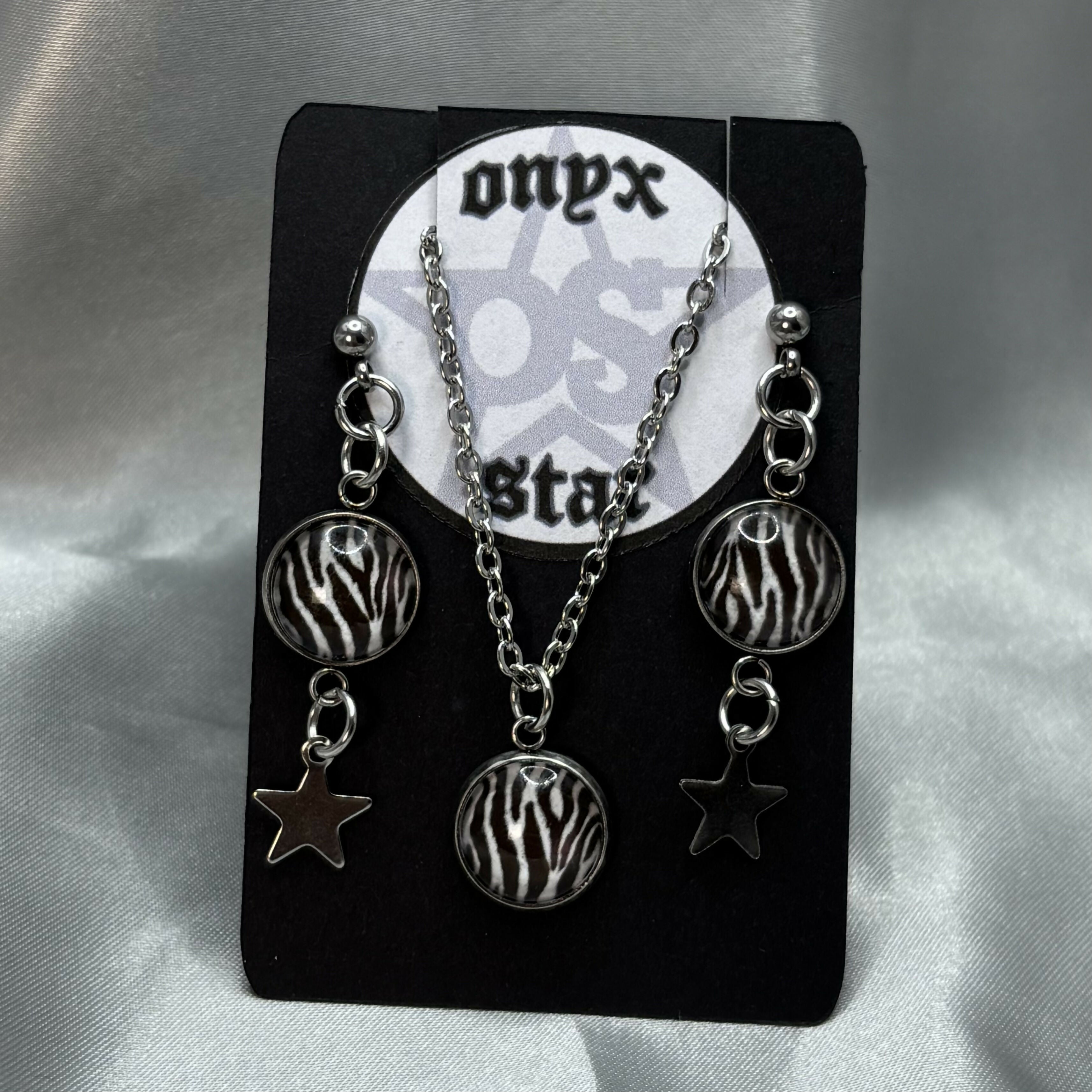 Zebra Print Necklace & Earrings Set
