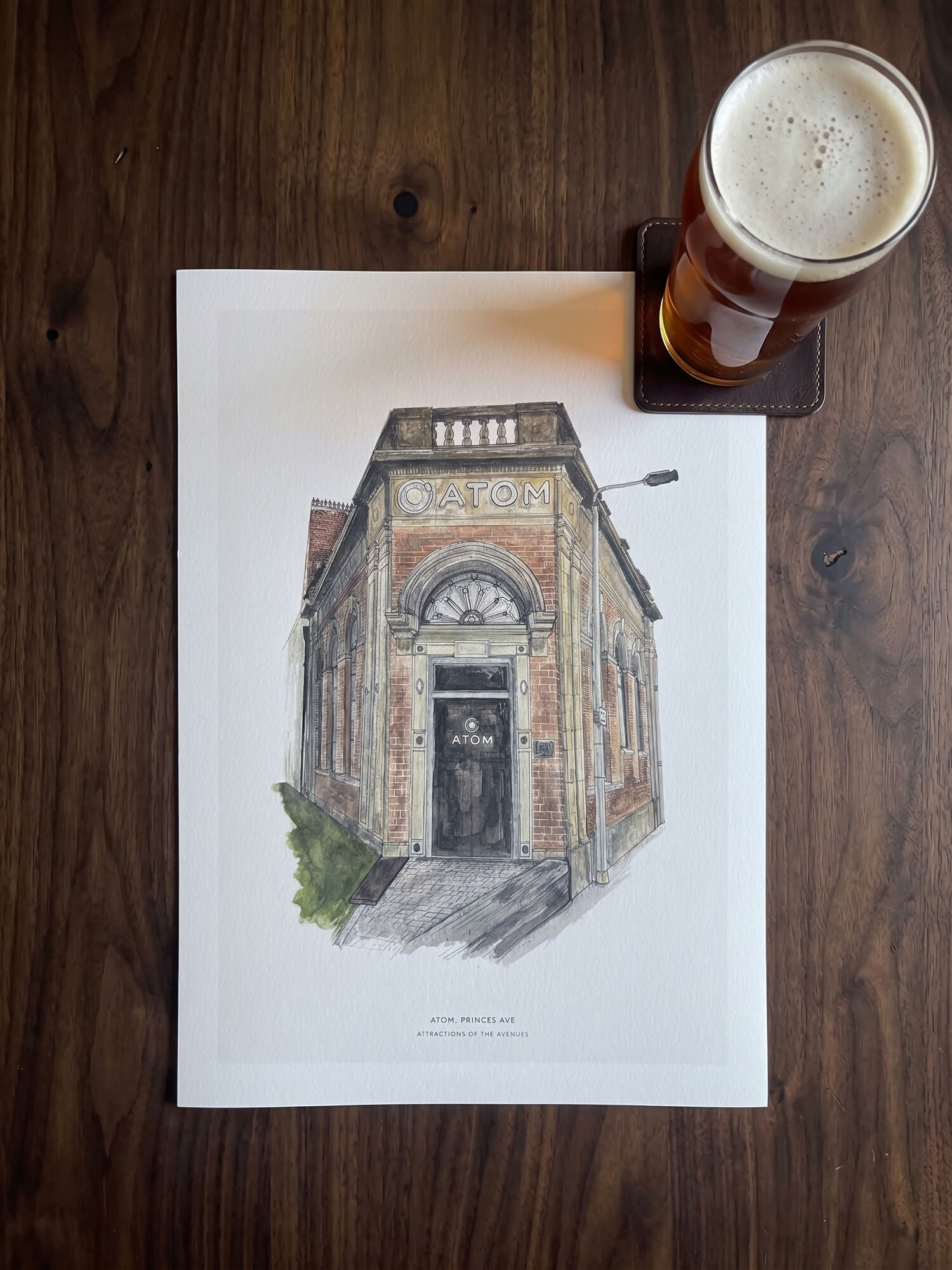Hull Attractions of the Avenues Watercolour Print A4 / Atom Bar
