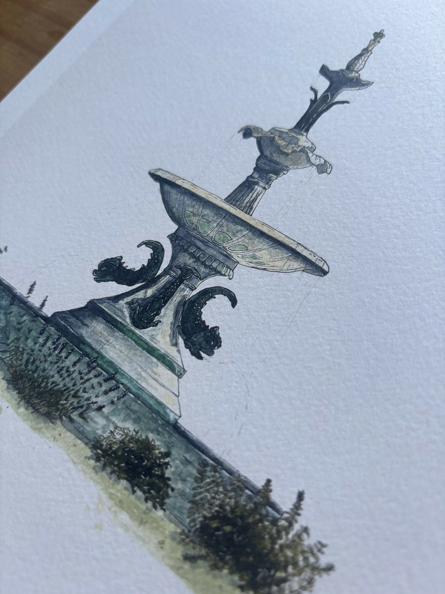 Hull Attractions of the Avenues Watercolour Print A4 / Victoria Ave Fountain