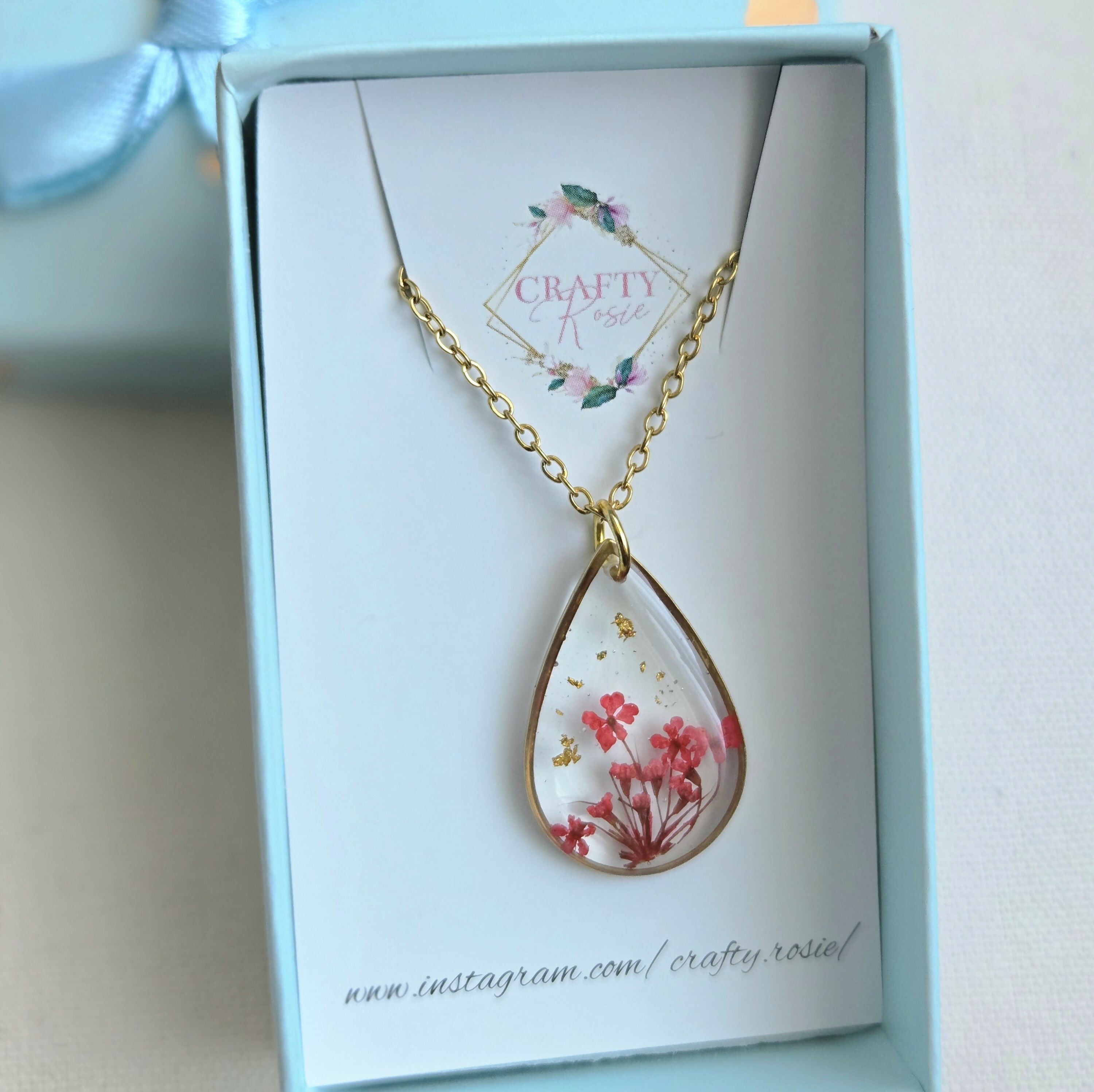 Stainless Steel Real Dried Queen Anne's Lace Flower Necklace