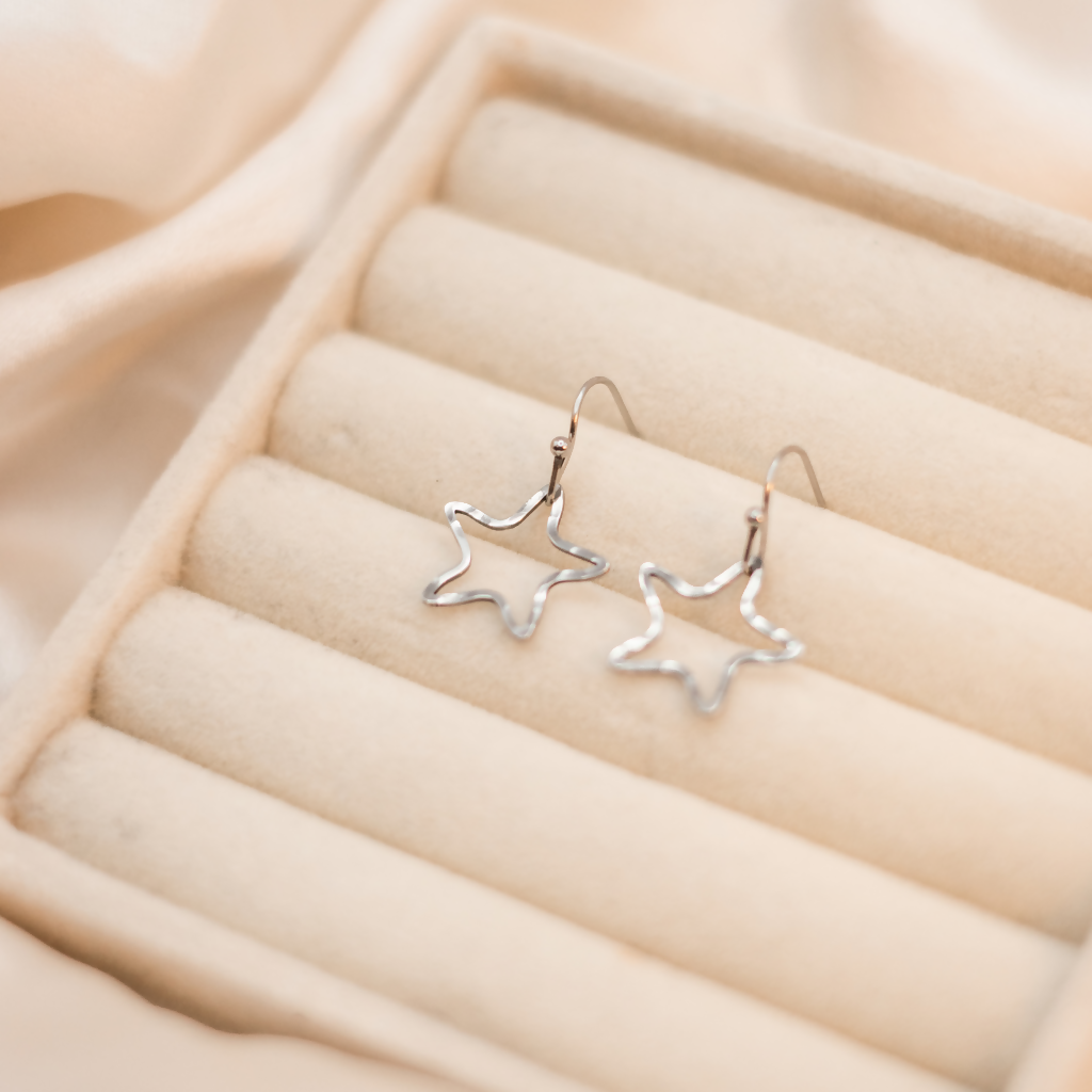 Hypoallergenic Hammered Stainless Steel Star Earrings