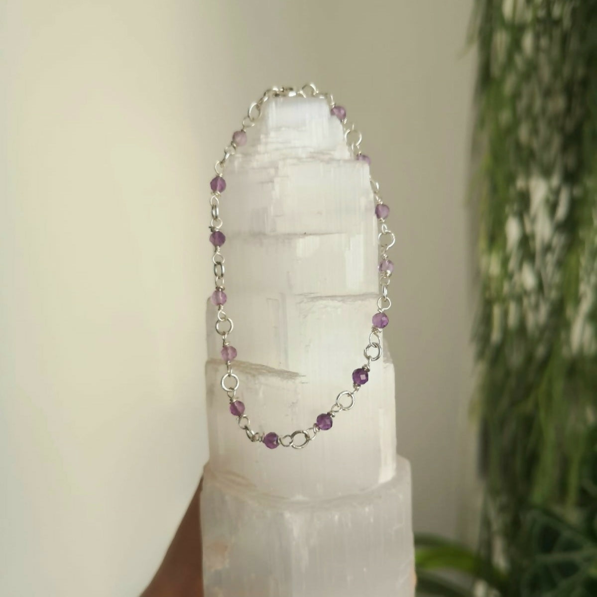 Hand Wrapped Sterling Silver Bracelet with Faceted Fluorite Beads