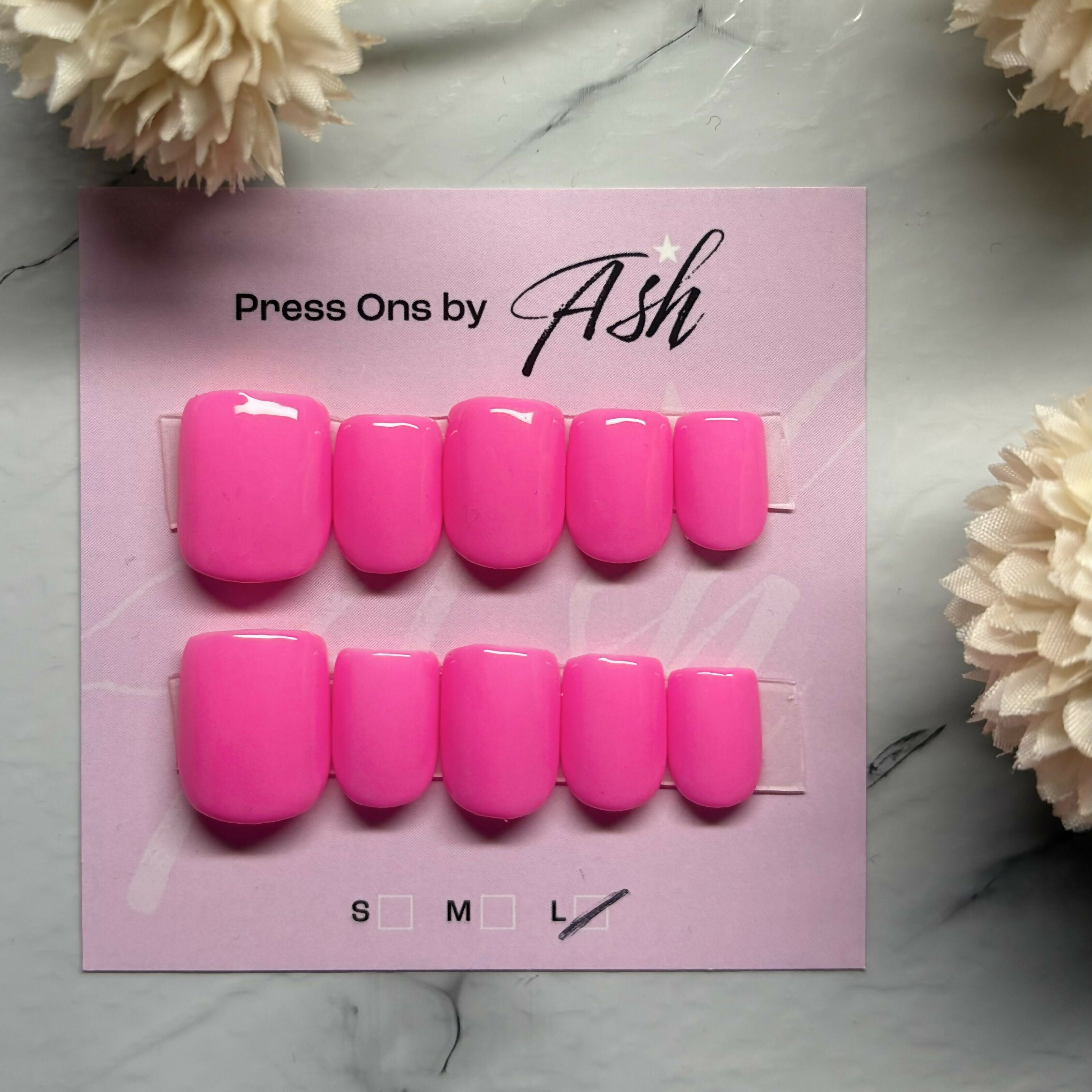Reusable Bright Pink Handmade Press On Nails