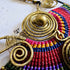 Sahara Necklace; Bold Rainbow Macramé Statement Pendant with Gold Spiral Wire Art