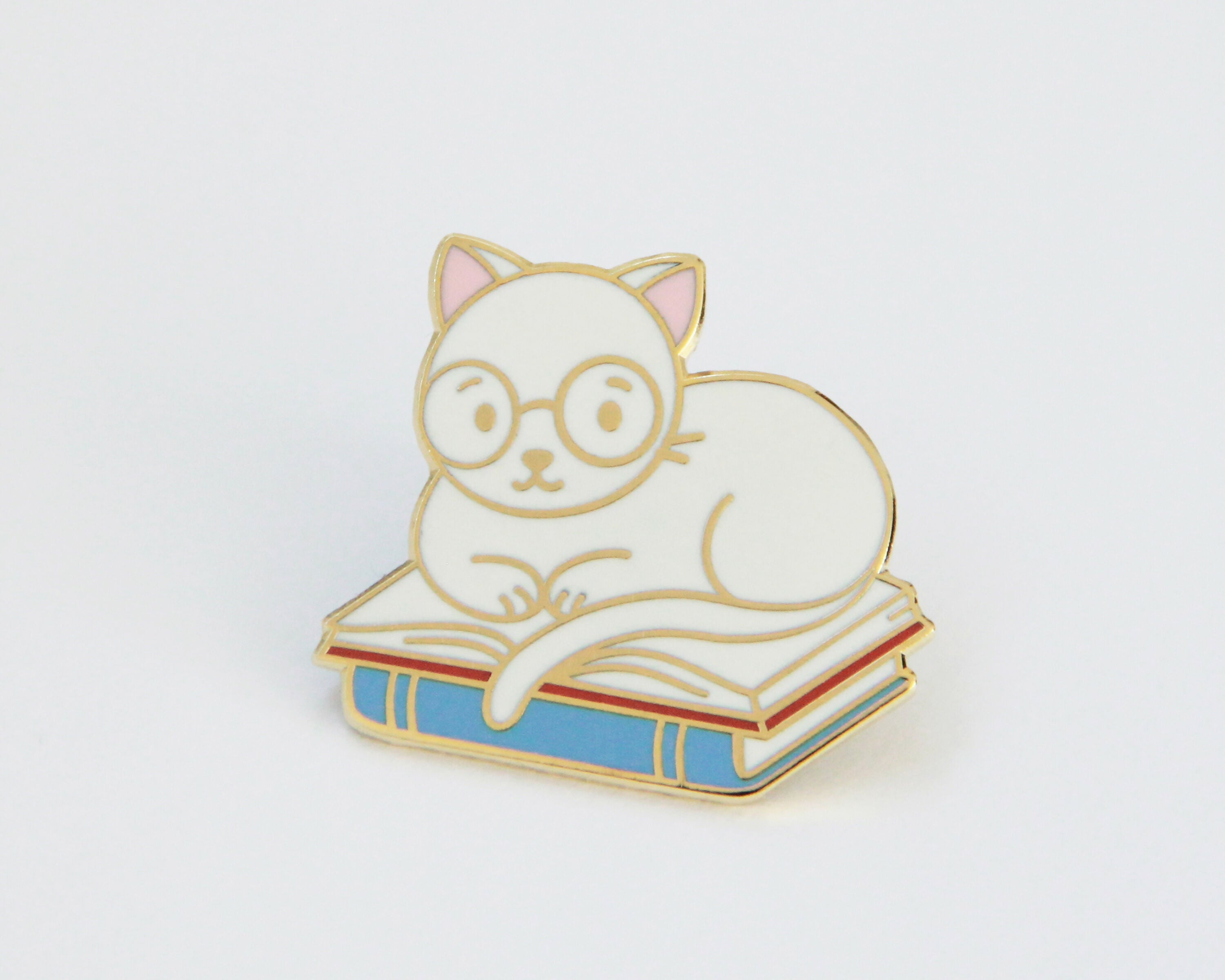 White Cat on Books - Enamel Pin