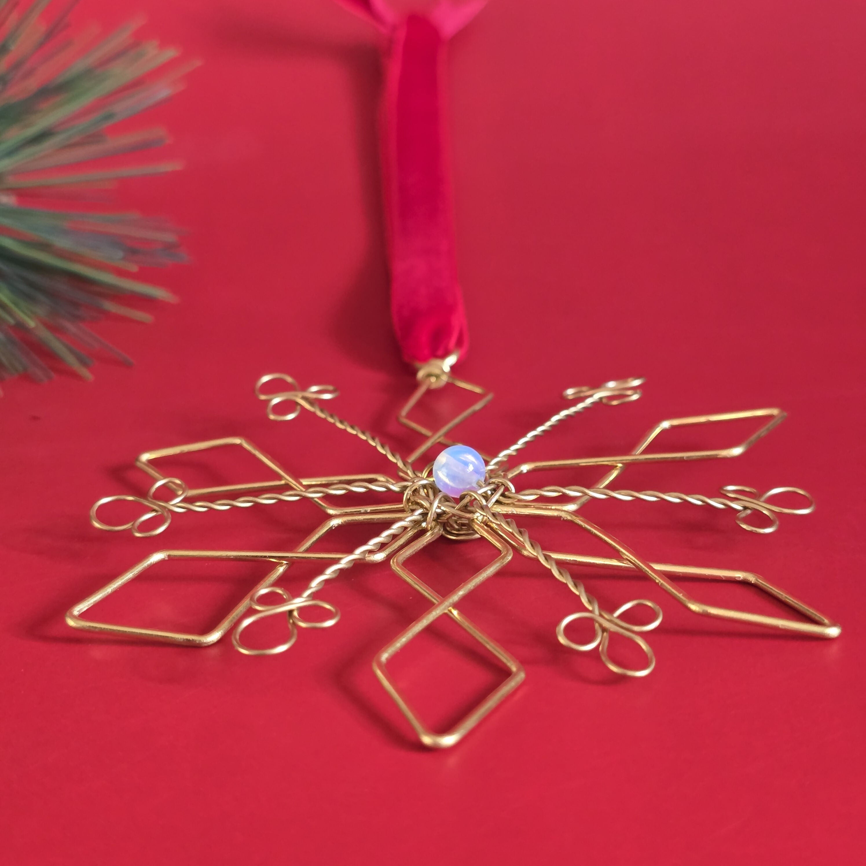 Christmas Snowflake Wire-Art Crystal Tree Hanging; Handmade Ornate Festive Decor