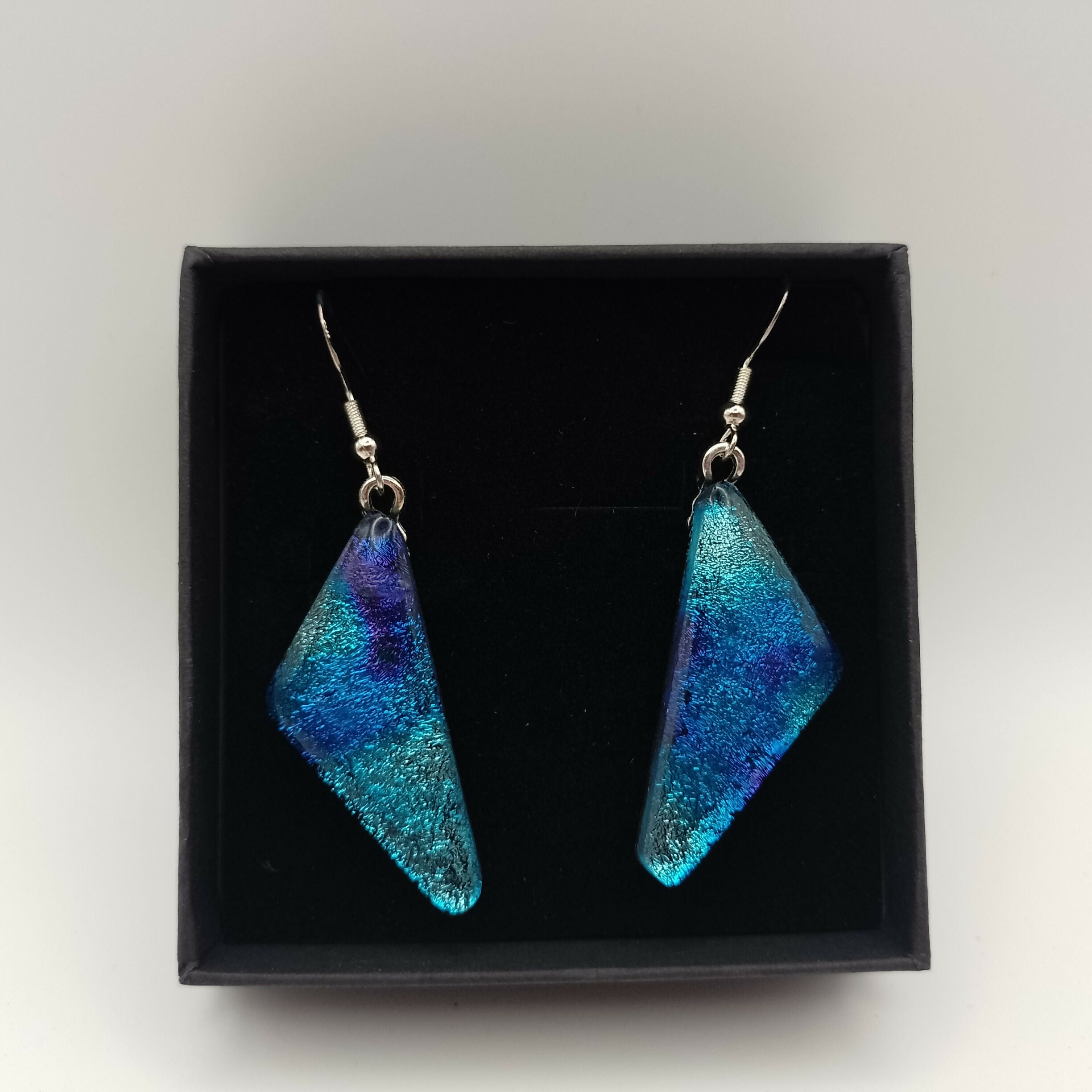 Blue Triangular Dichroic Glass Earrings