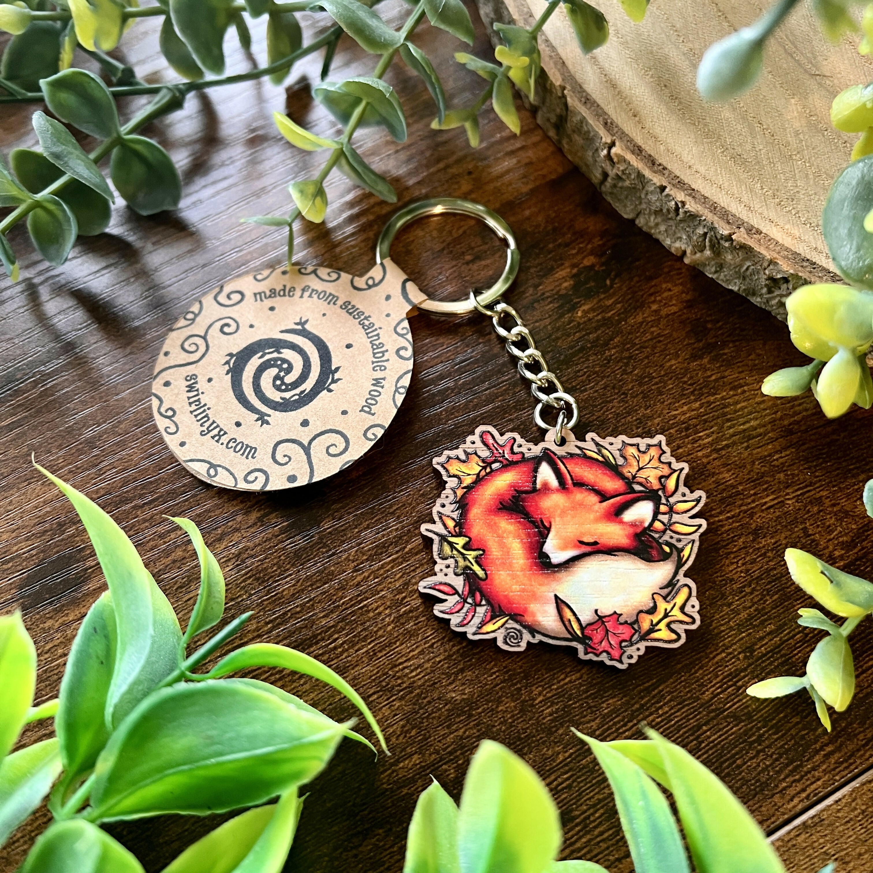 Sleeping Fox Wooden Keyring