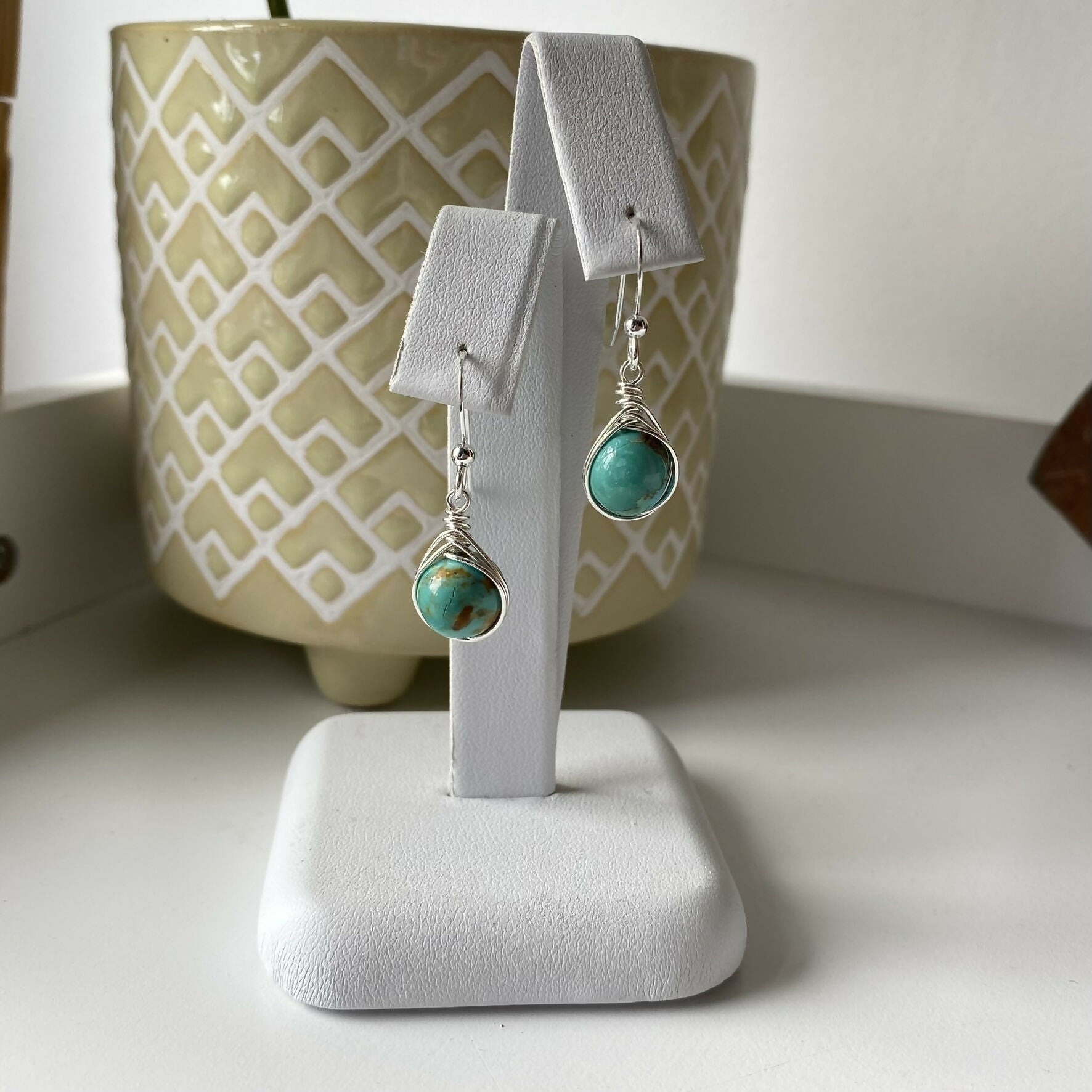 Turquoise Drop Earrings, Sterling Silver