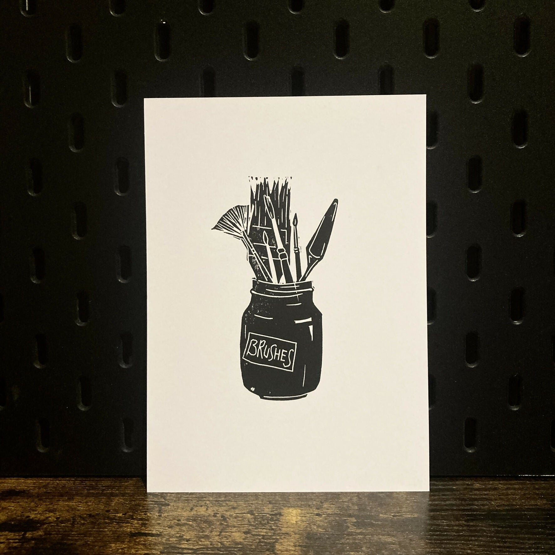 Paint Brushes - 5x7 Hand Carved Lino Print On Card