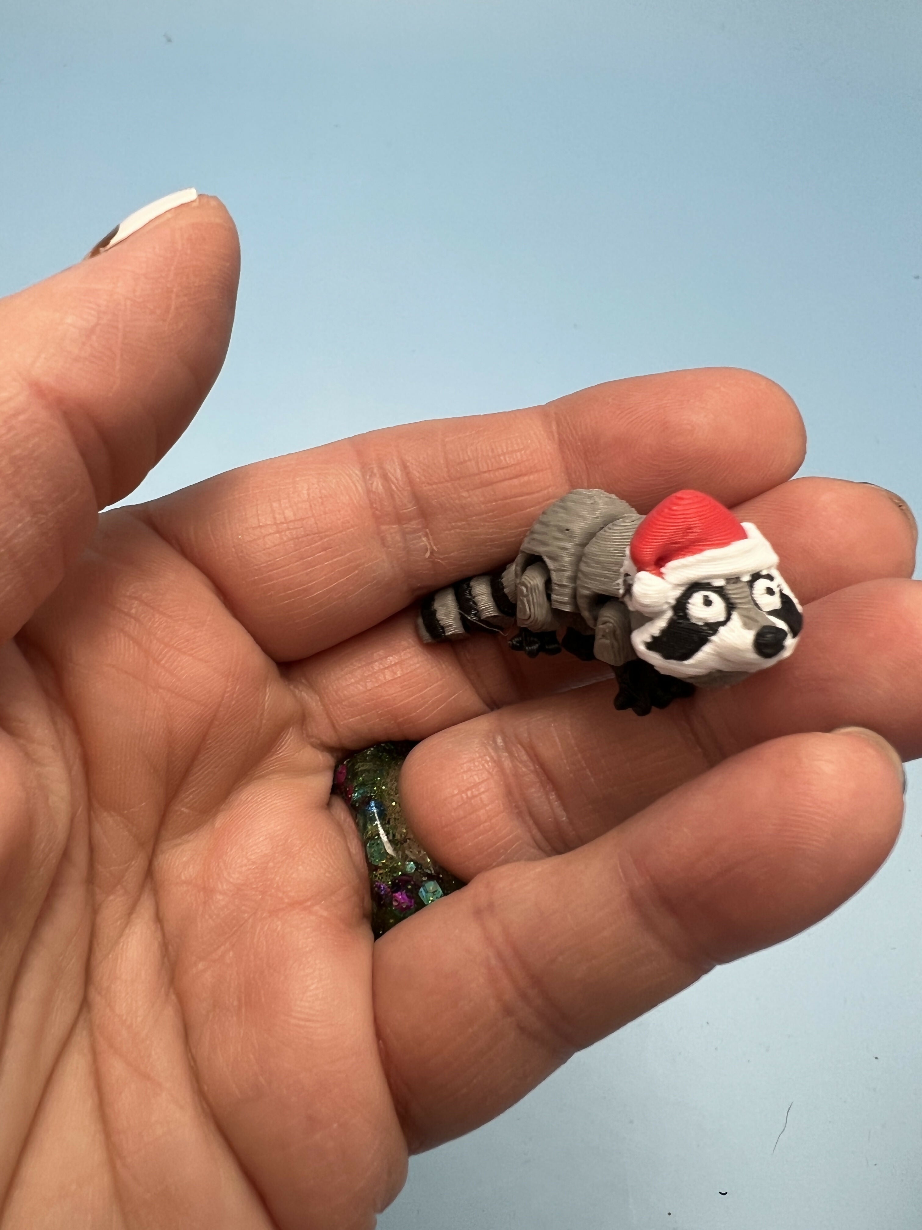 3D Printed Micro Miniatures: Articulated Sensory Fidget Animals friends, Santa Sloth, Santa Raccoon & Manatee 4-5cm