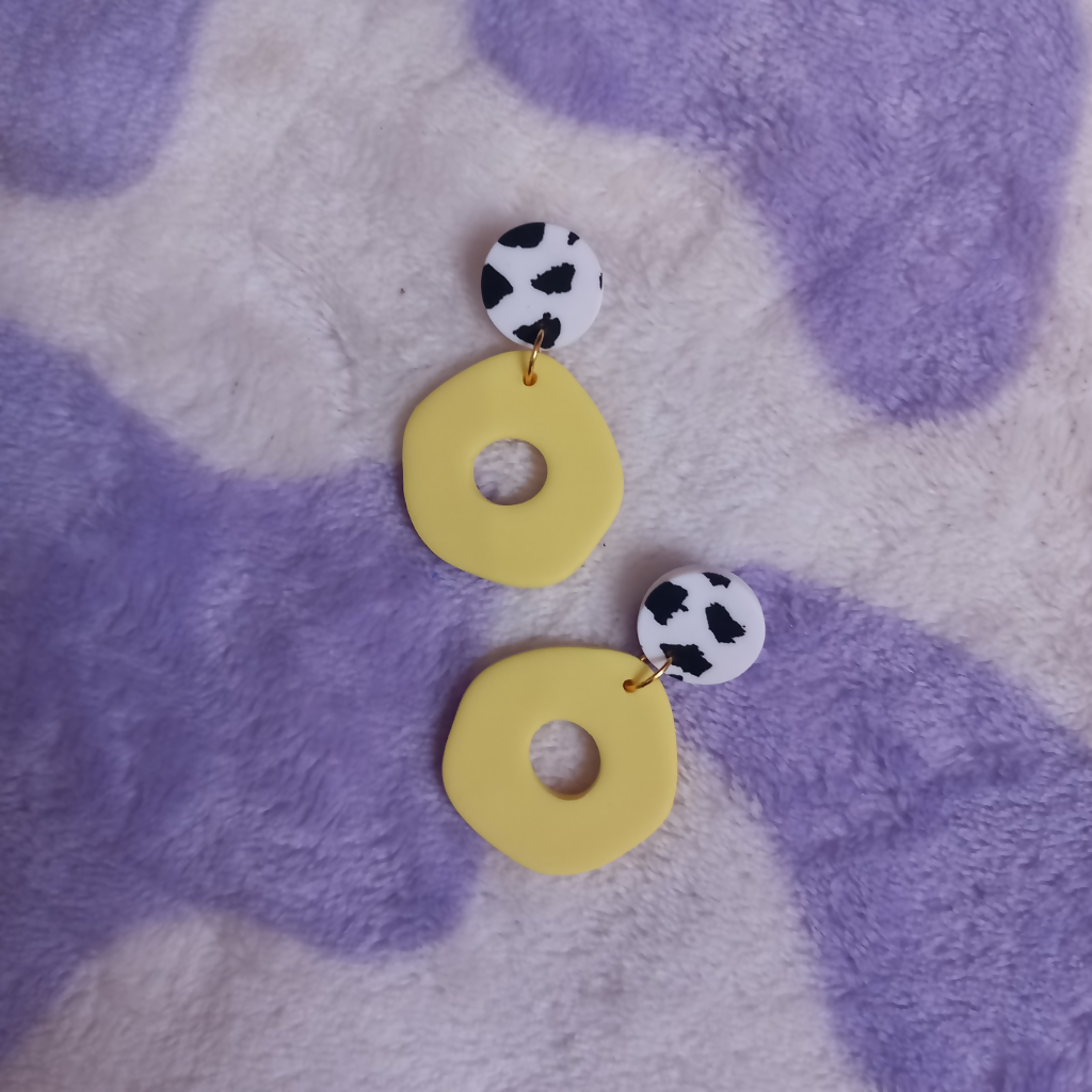 Polymer Clay Organic Donut Cow Print Earrings