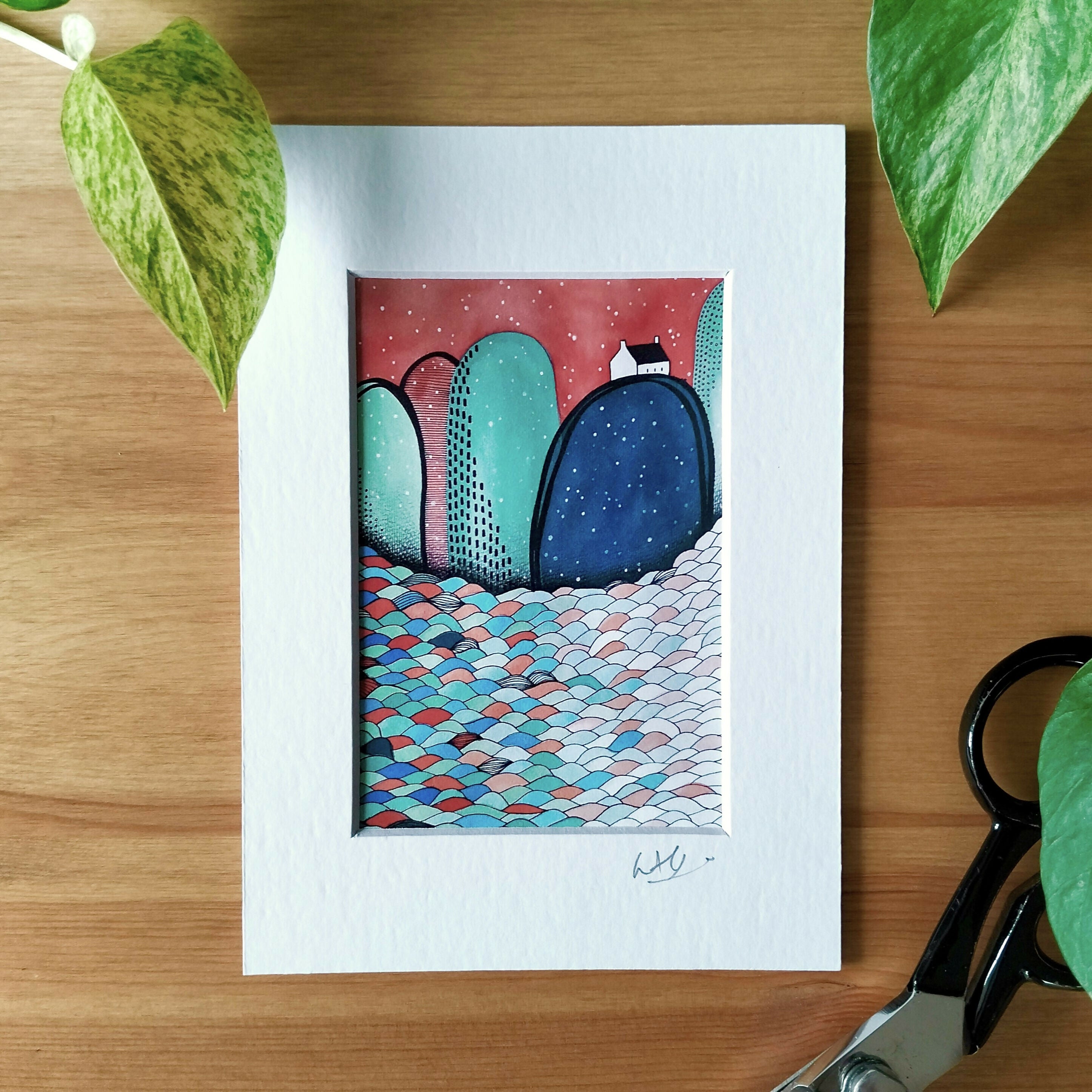 Signed Mini Cottage Print | Abstract Watercolour Landscape