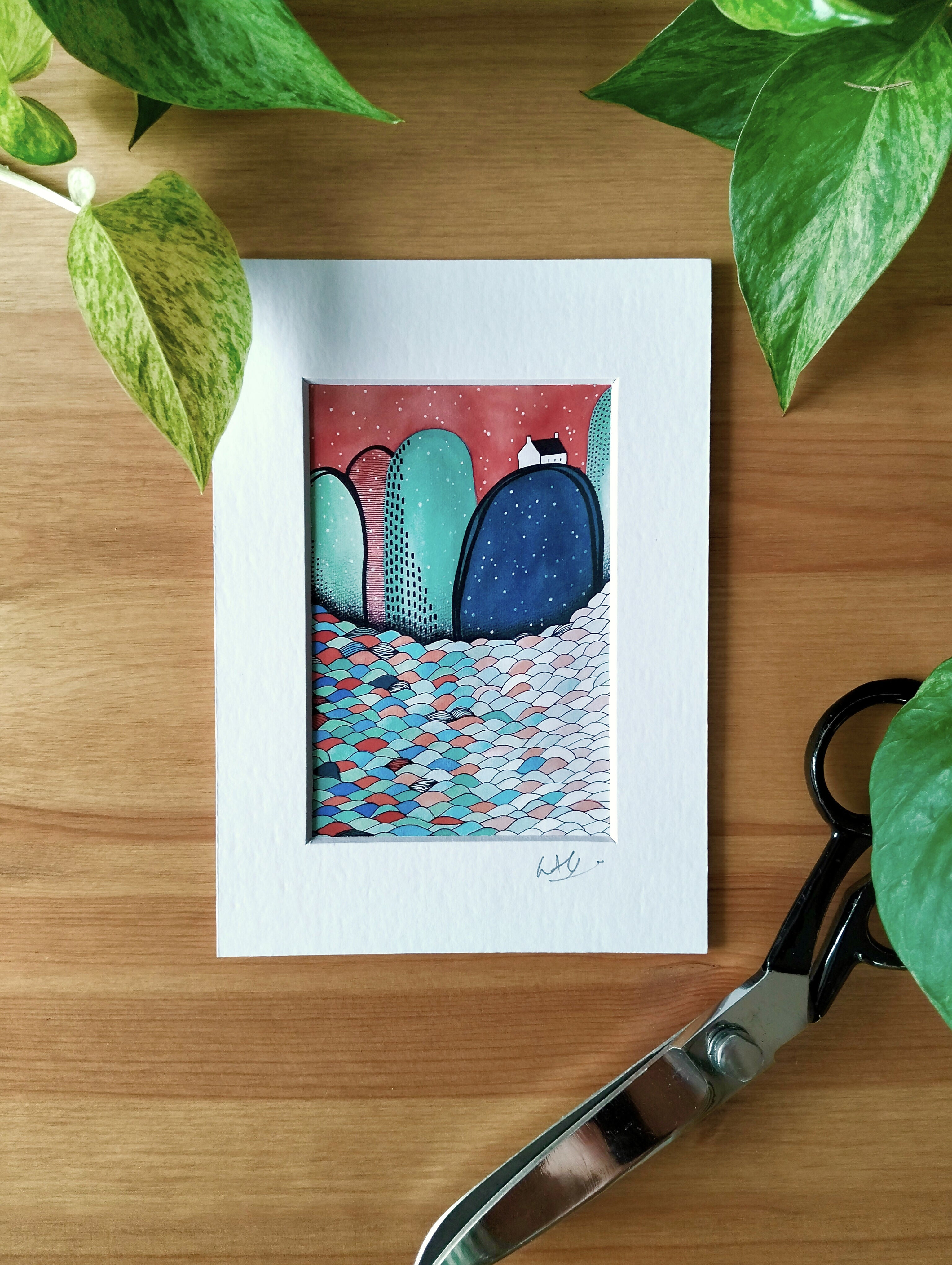 Signed Mini Cottage Print | Abstract Watercolour Landscape