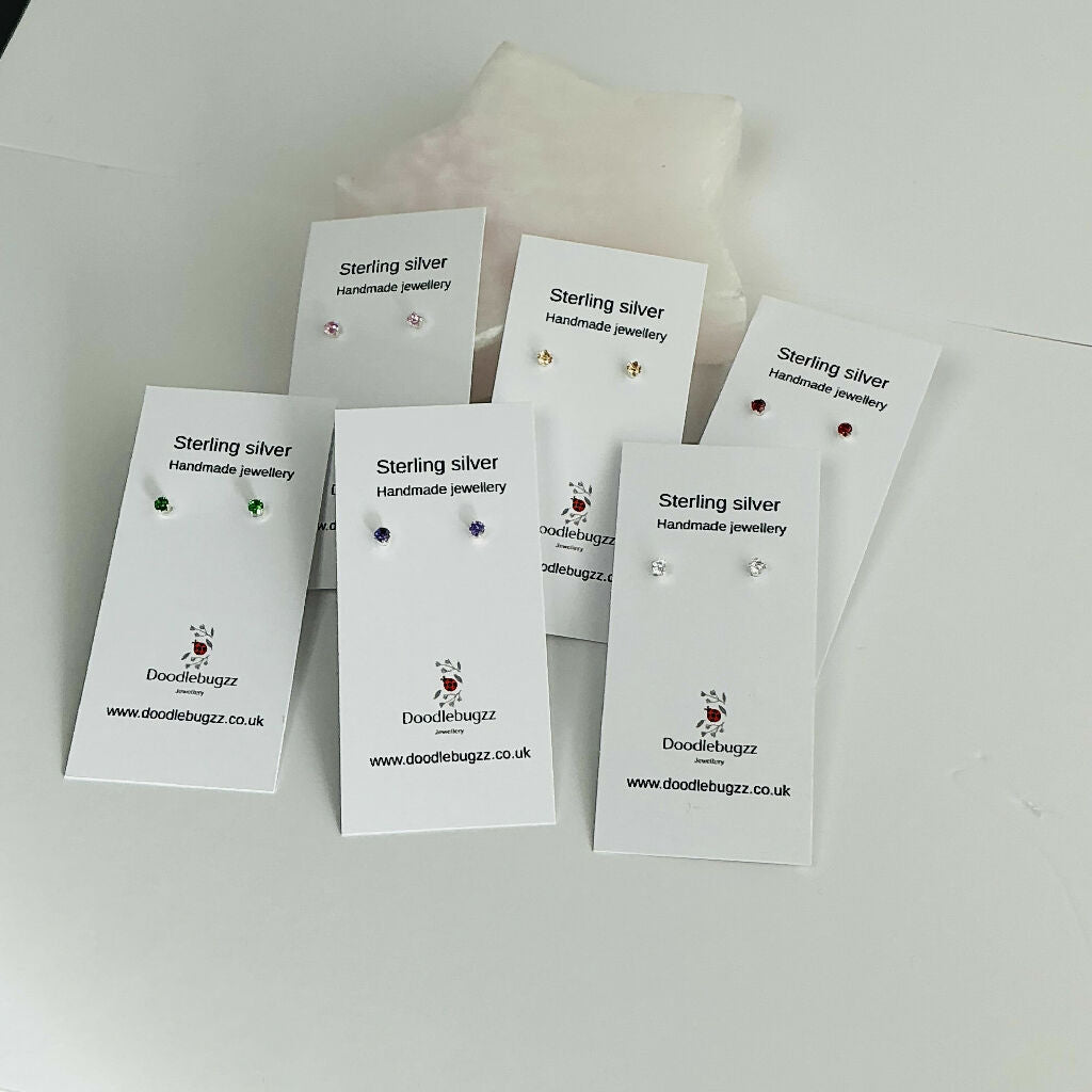 Sterling Silver Cubic Zirconia Stud Earrings 3mm