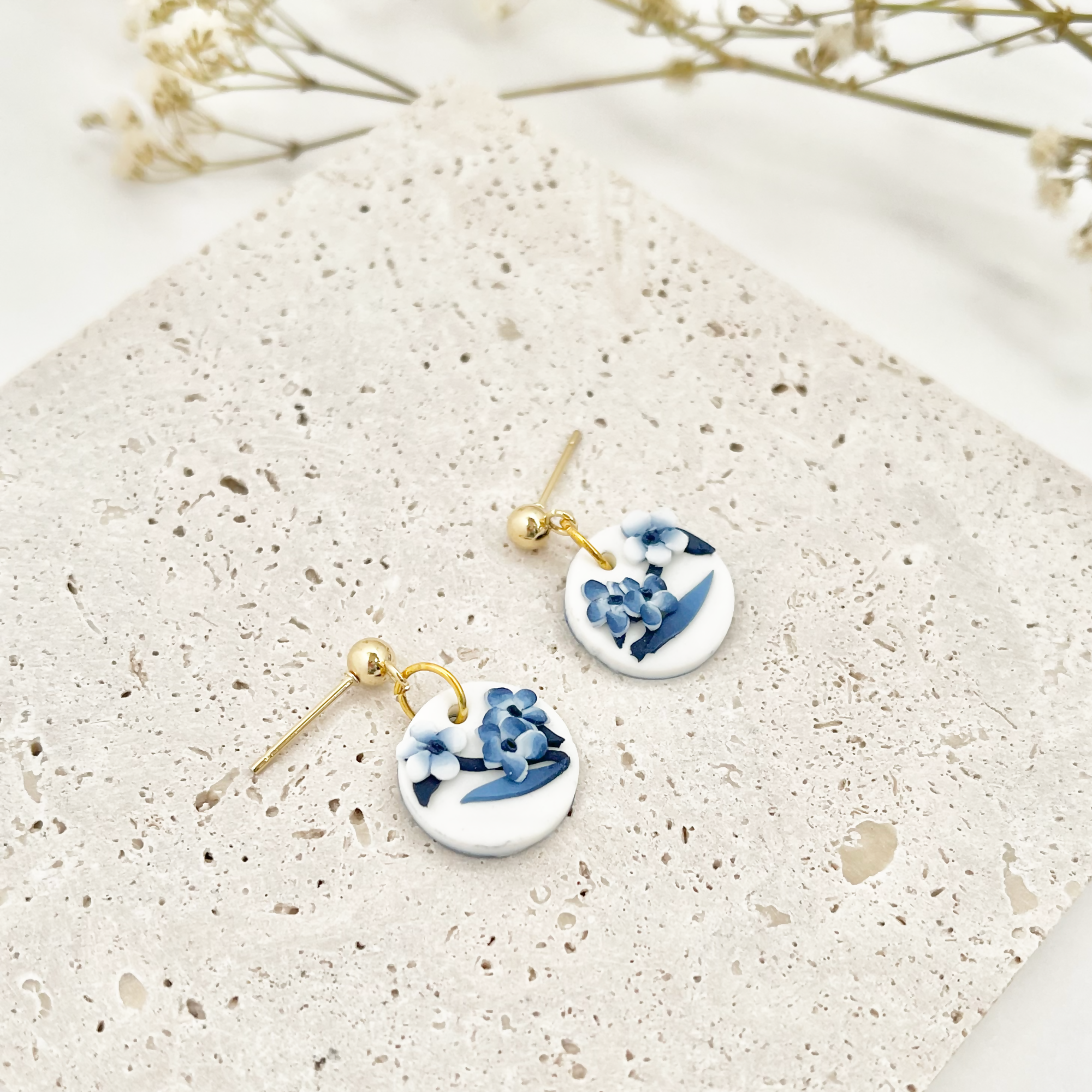 Blue China No. 6 - Handmade Polymer Clay Earrings