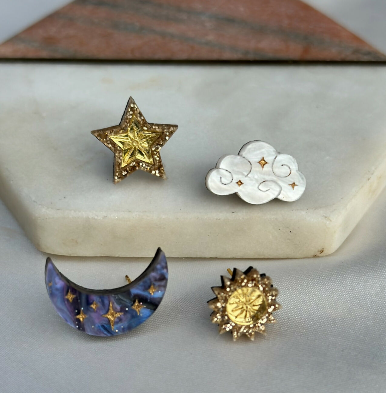 Celestial, Mix And Match, Moon, Star, Sun And Cloud Stud Earrings.