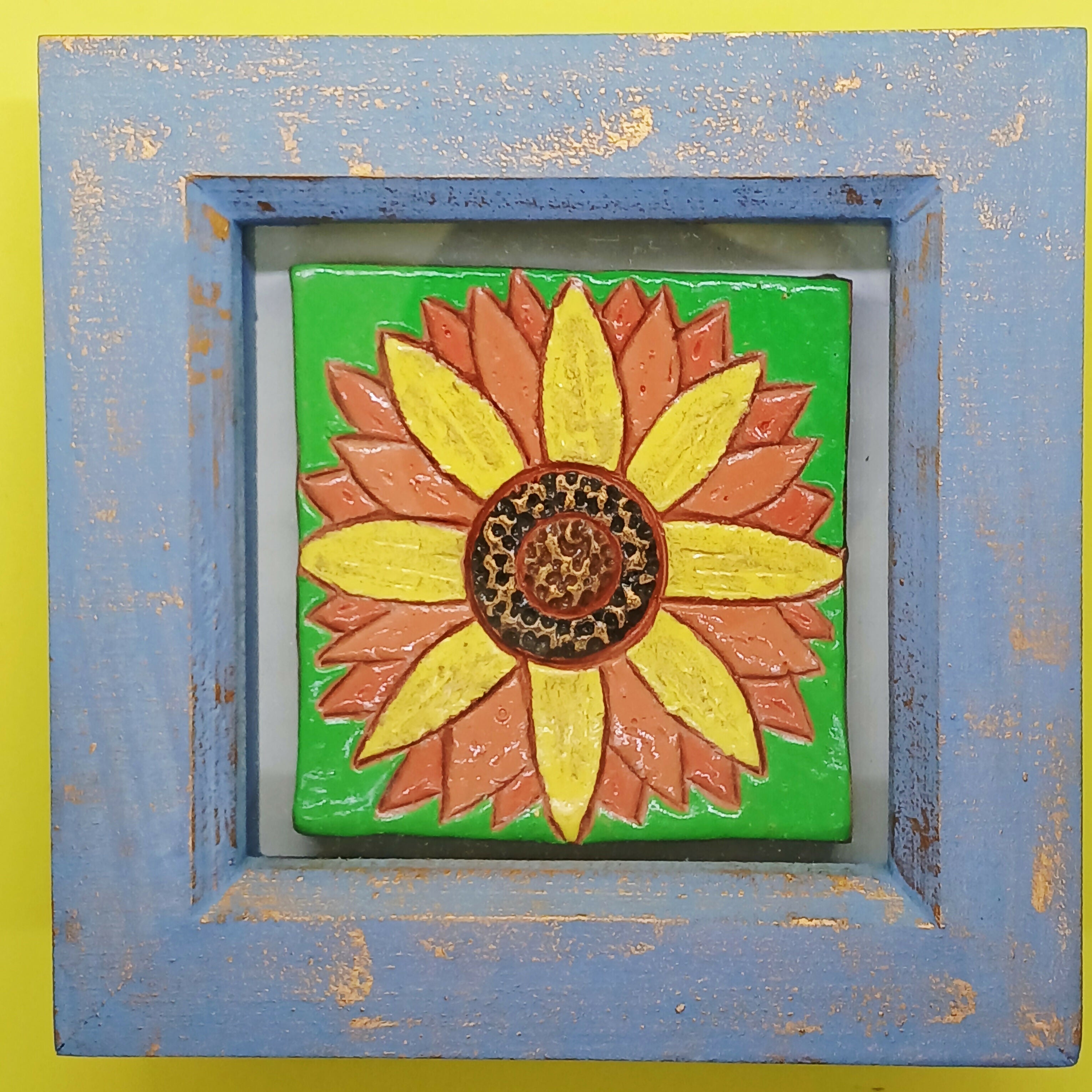 Sunflower Small Box Frame Clay Tile