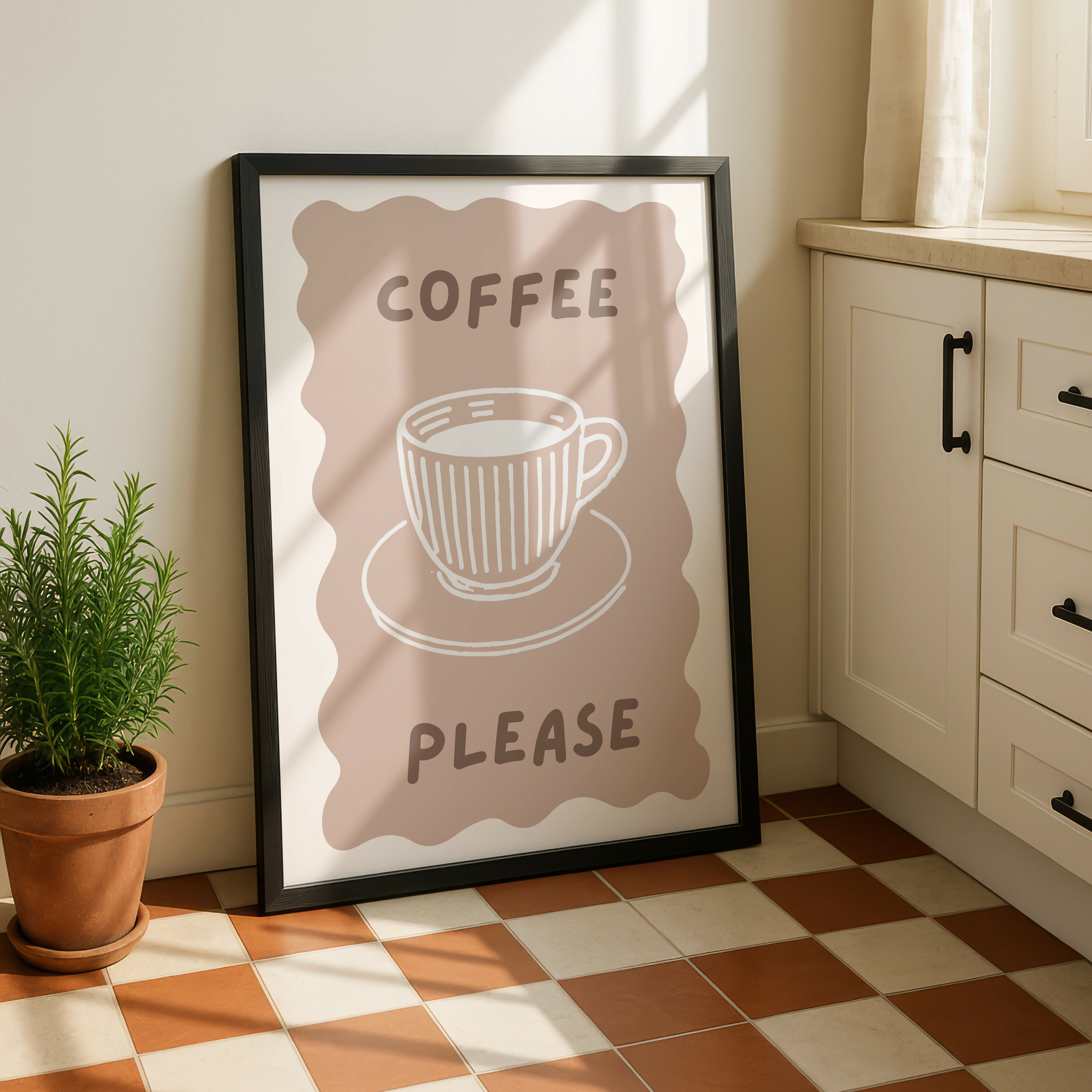 Coffee Please Brown Kitchen Print